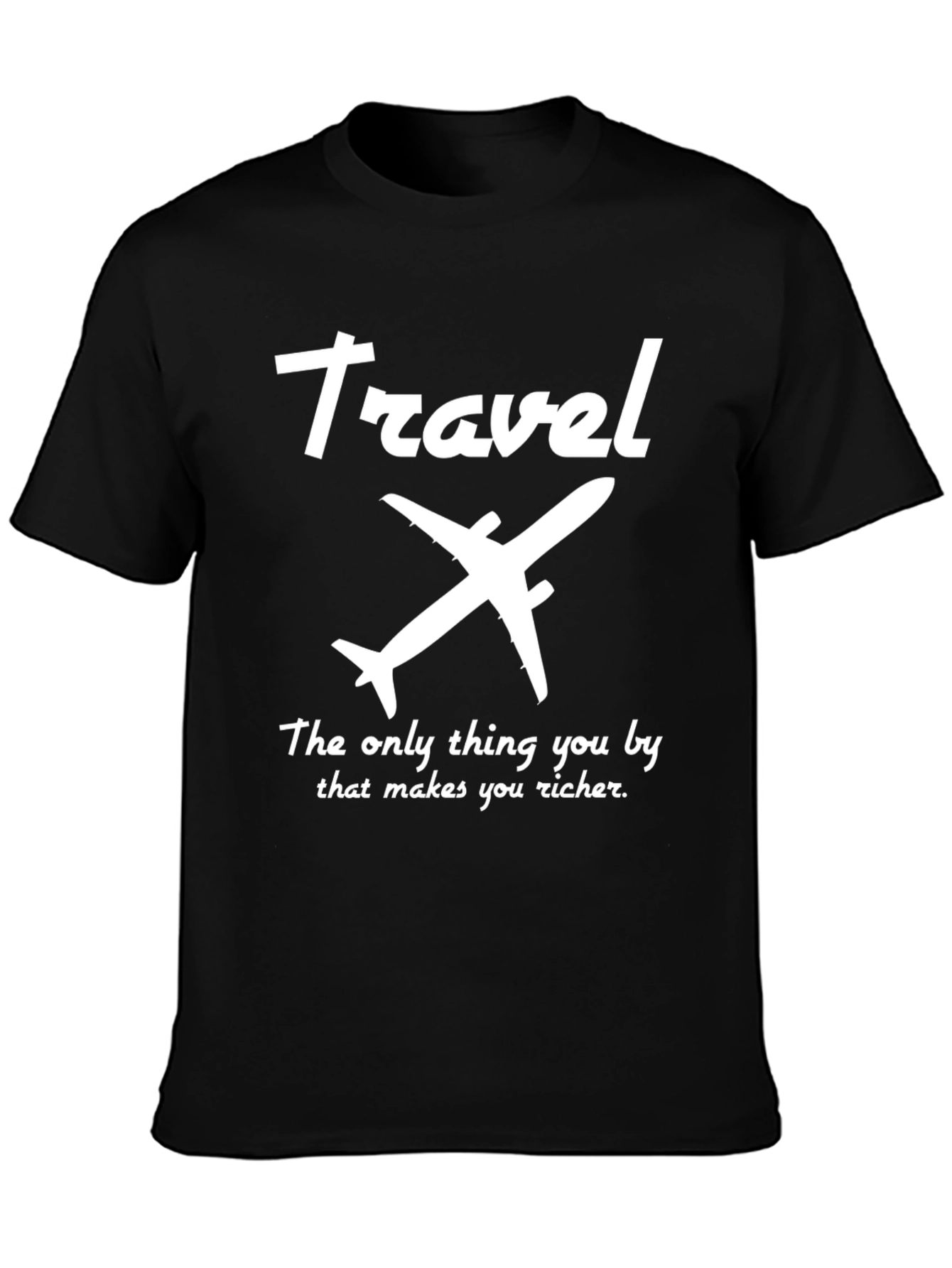 Black Travel Airplane Graphic T-Shirt - Makes You Richer Tee view 3