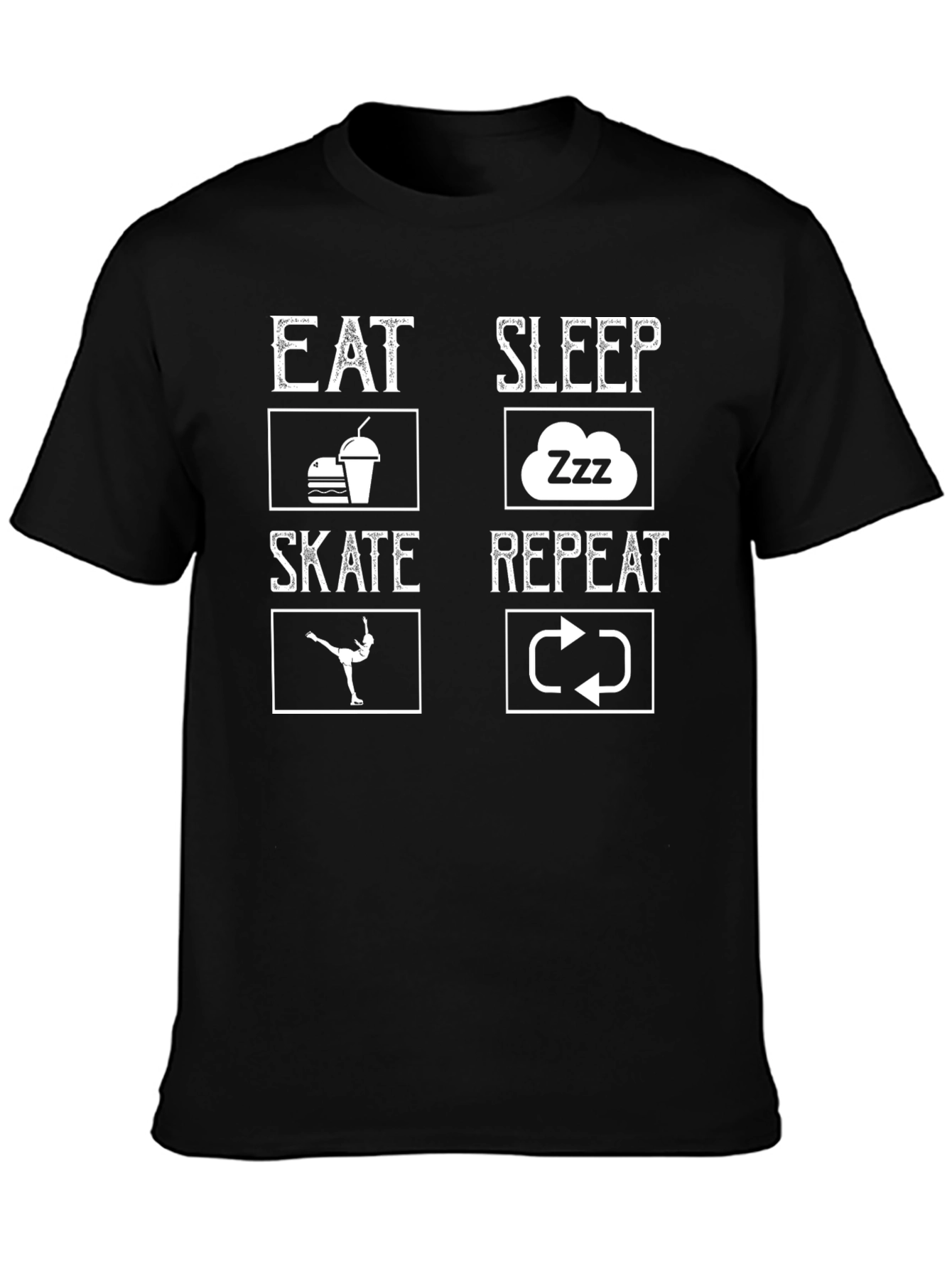 Black Eat Sleep Skate Repeat Black T-Shirt view 3