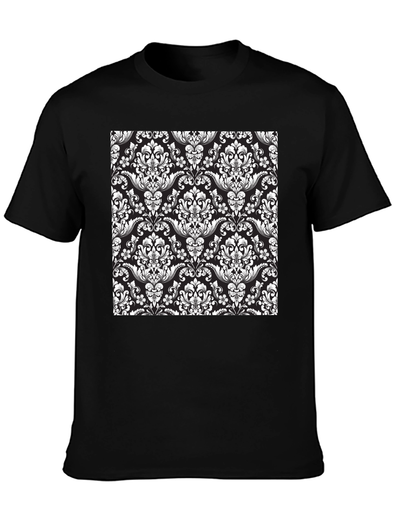 Black Elegant Damask Pattern Black T-Shirt view 3