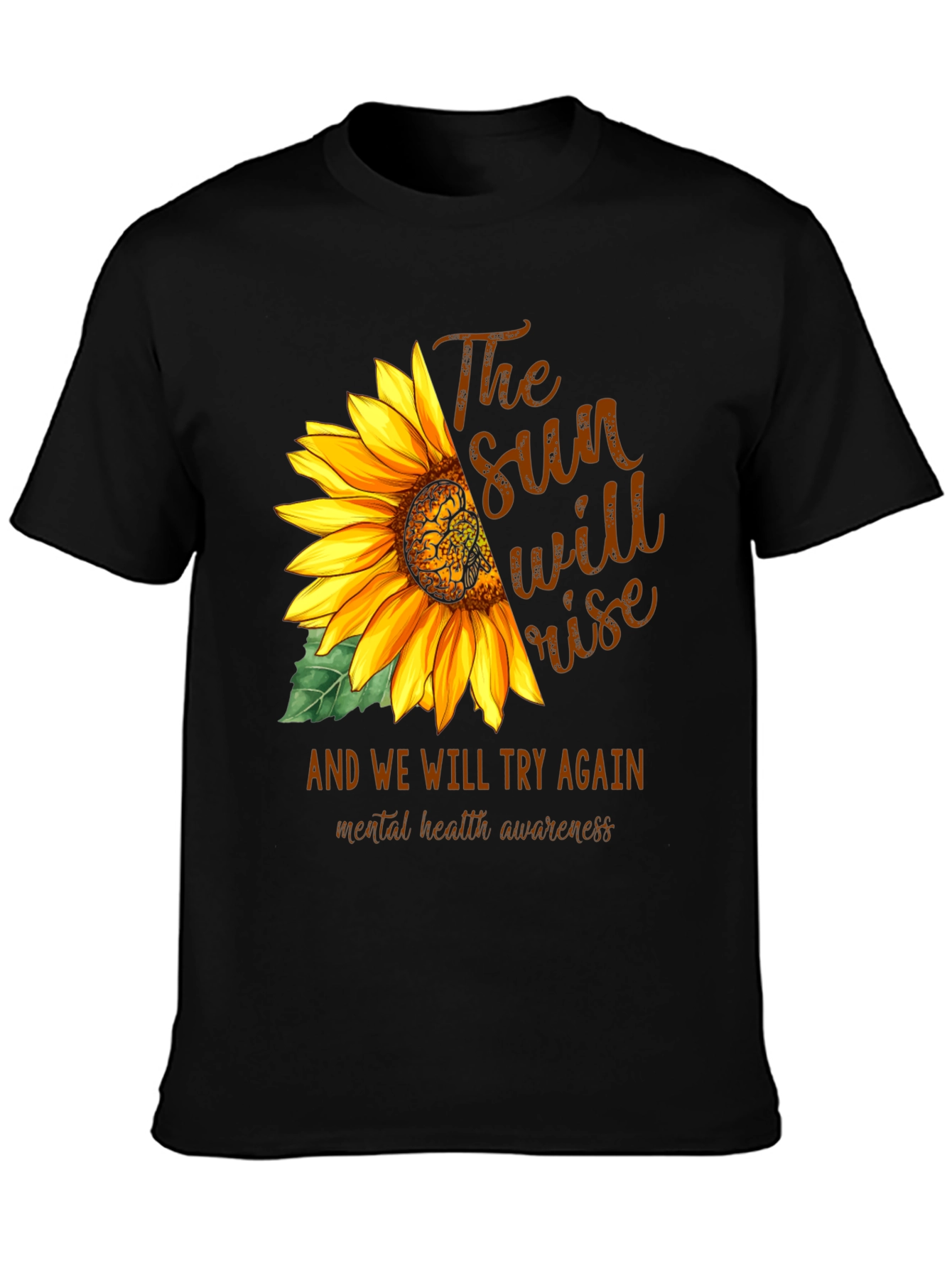 Black Sunflower Mental Health Awareness Graphic Tee view 3