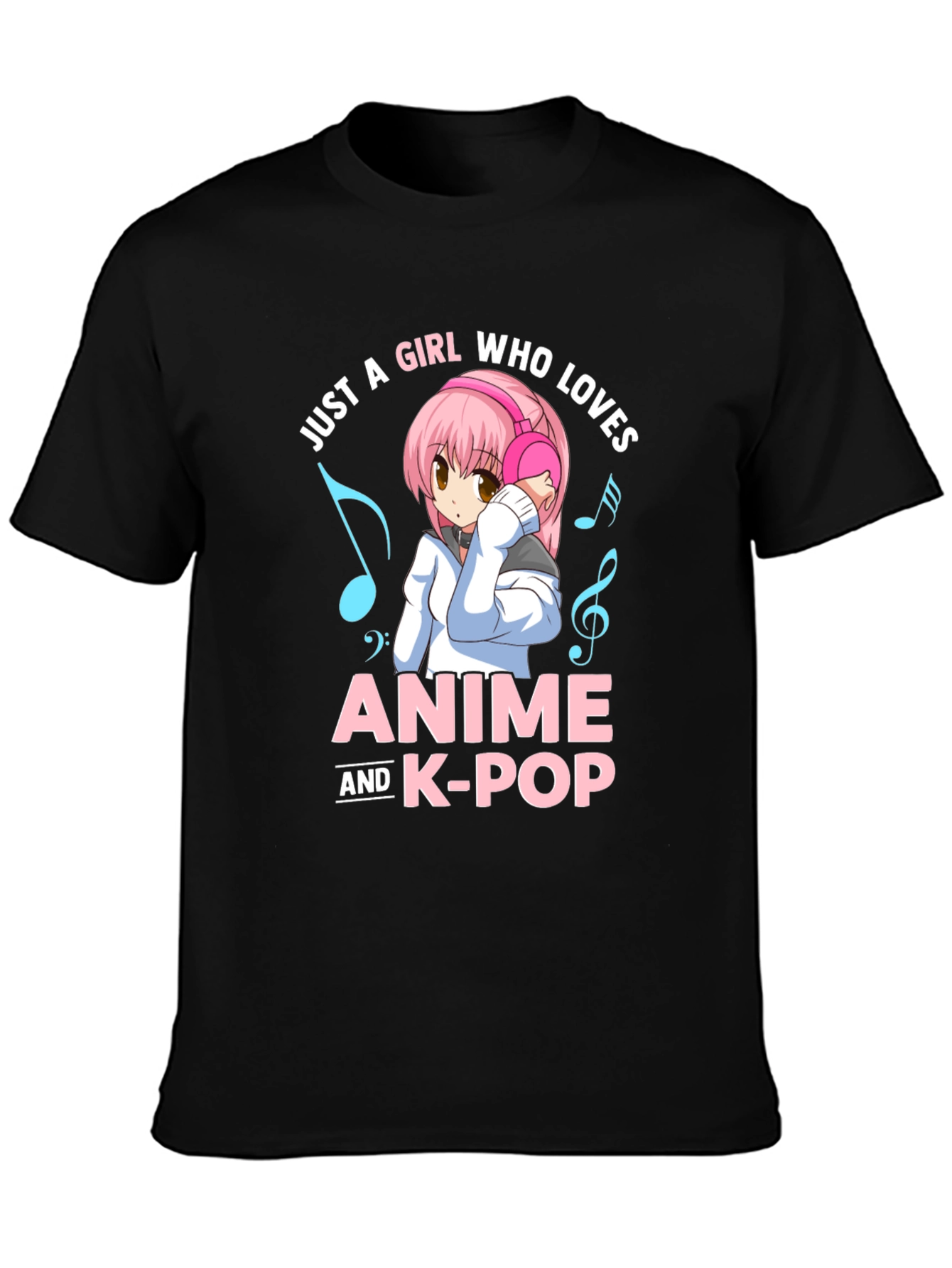Black Anime & K-Pop Lover T-Shirt - Kawaii Girl Design view 3