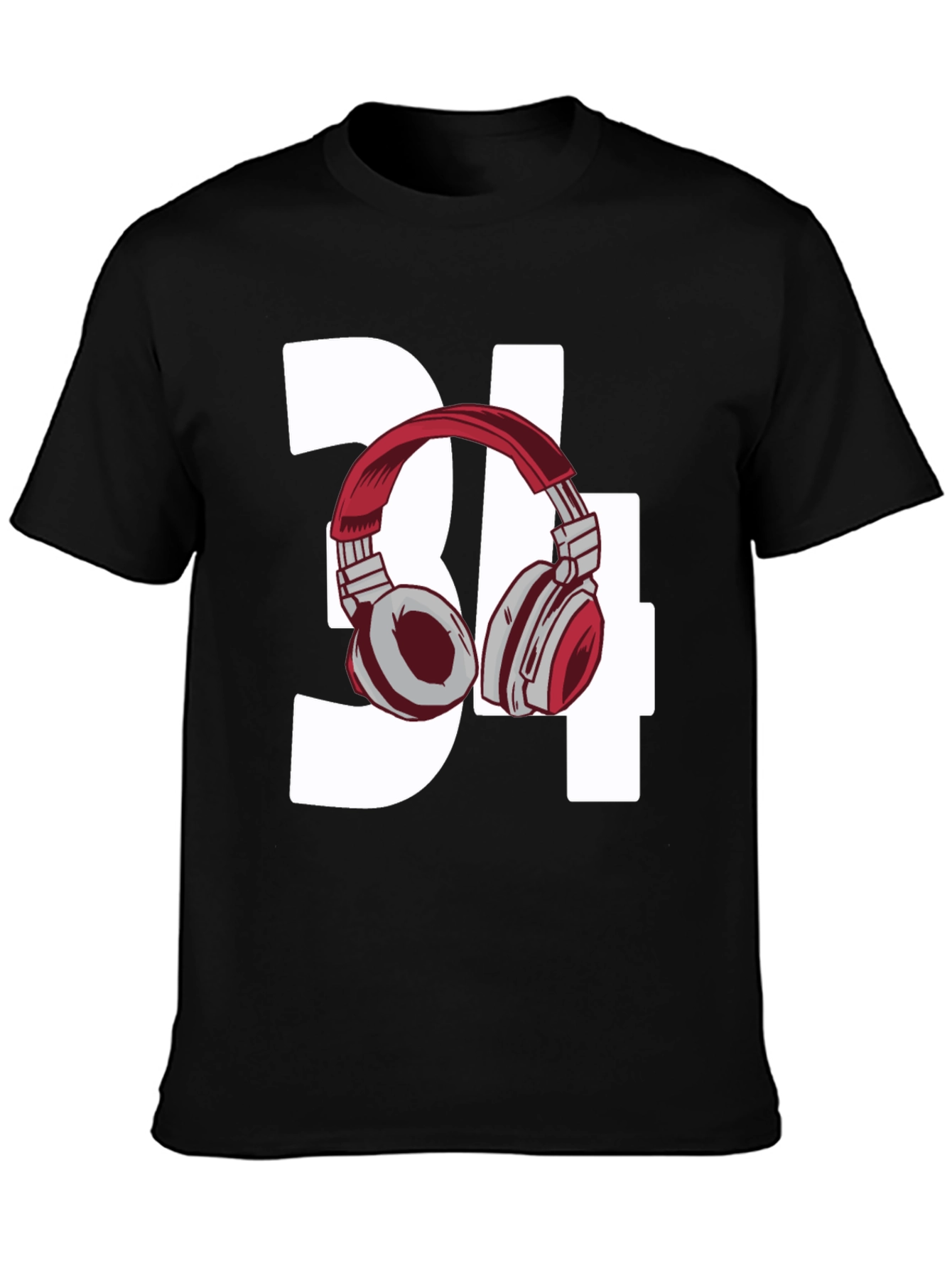 Black Stylish Number 34 Headphones Graphic Tee view 3