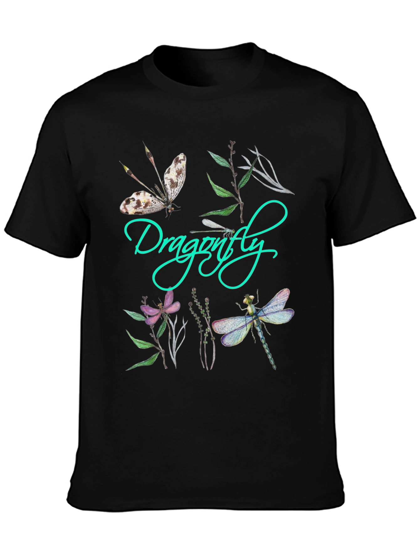 Dragonfly Graphic Print Black T-Shirt - 3