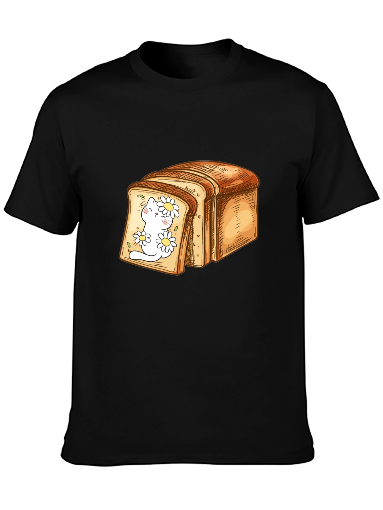 Black Cute Cat in Bread Slice Graphic T-Shirt view 3