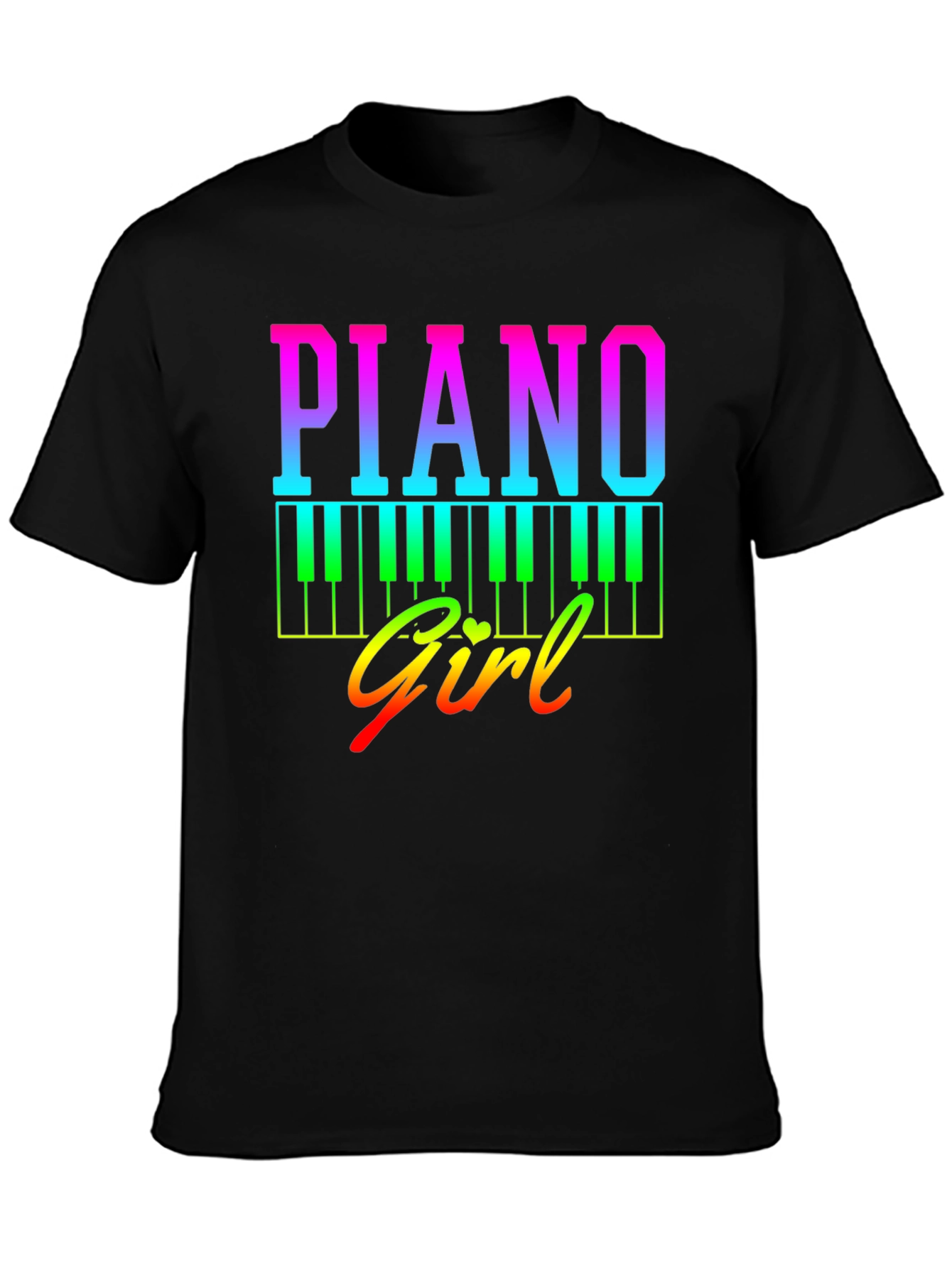 Black Piano Girl Rainbow Graphic Tee - Musician's Shirt view 3