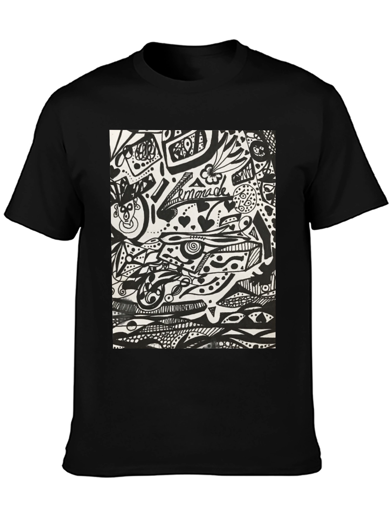Black Abstract Doodle Art Black T-Shirt - Unique Graphic Tee view 3