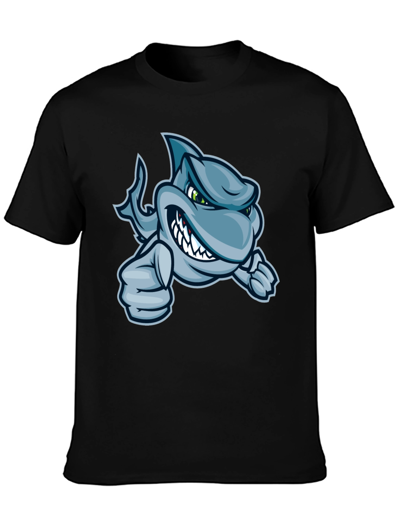 Black Cool Cartoon Shark Graphic T-Shirt view 3