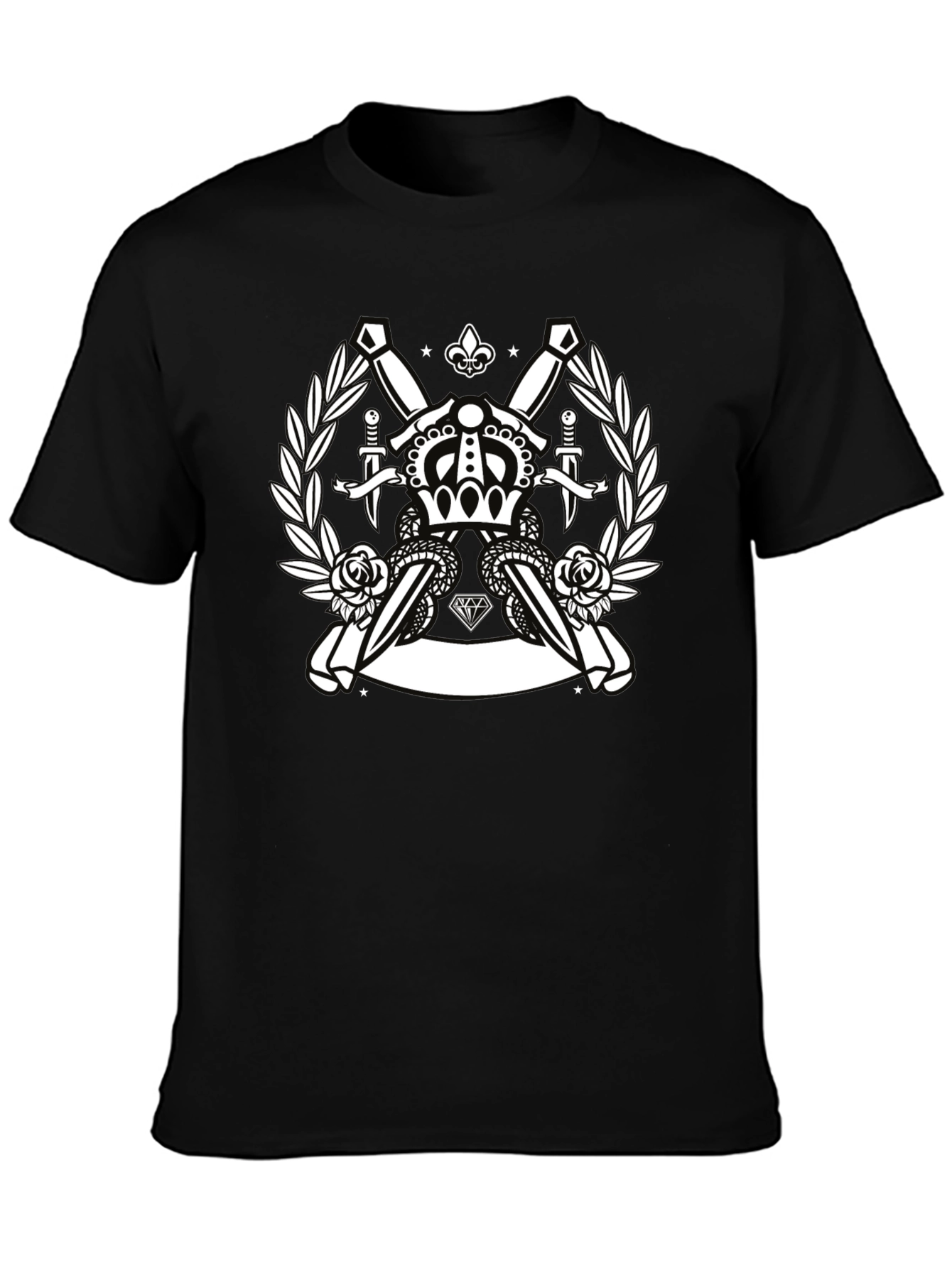 Black Crown & Swords Black Graphic T-Shirt view 3