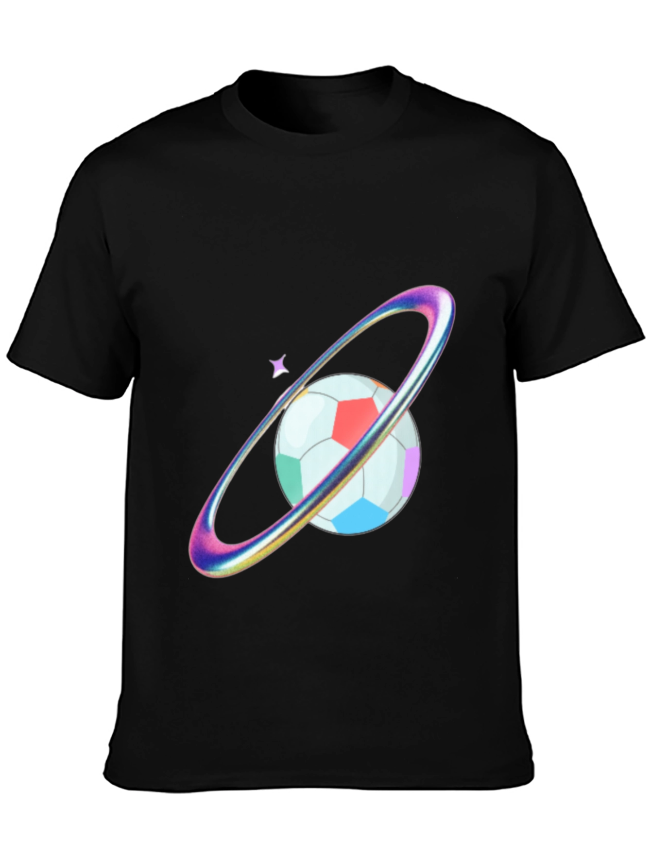 Black Colorful Planet Soccer Graphic Tee view 3