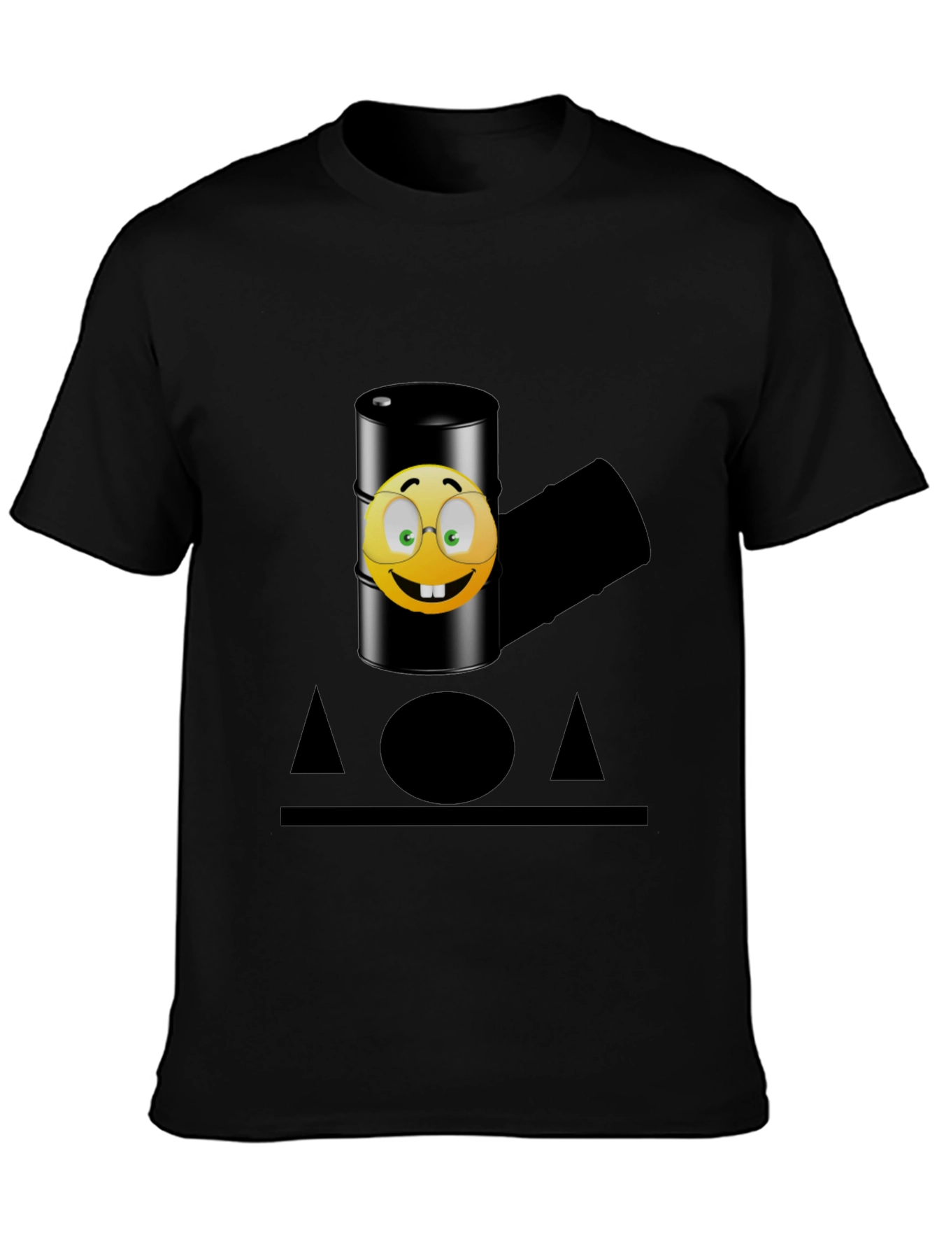Black Humorous Emoji Oil Barrel T-Shirt - Black view 3