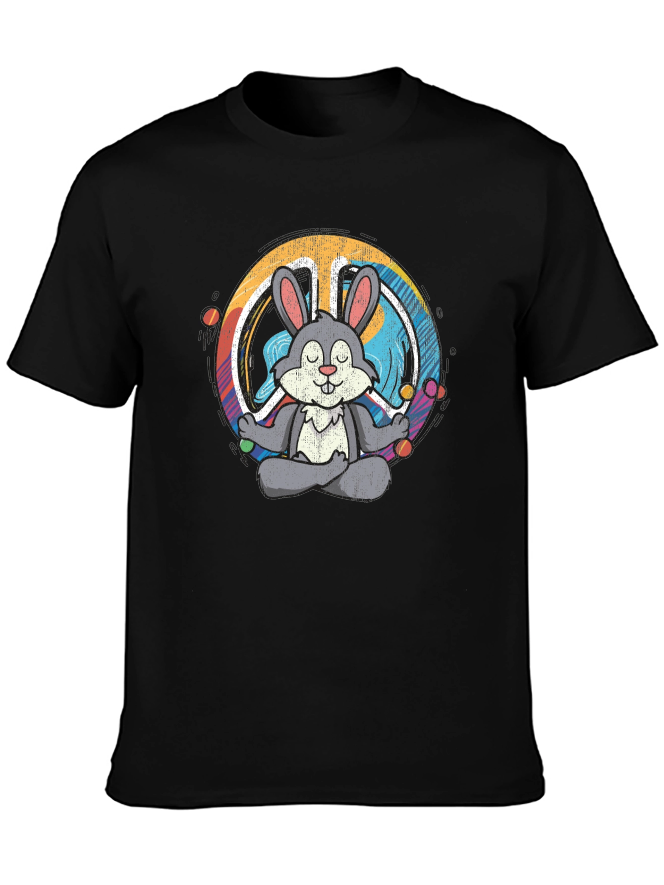 Black Peace Bunny T-Shirt - Meditating Hare Design view 3