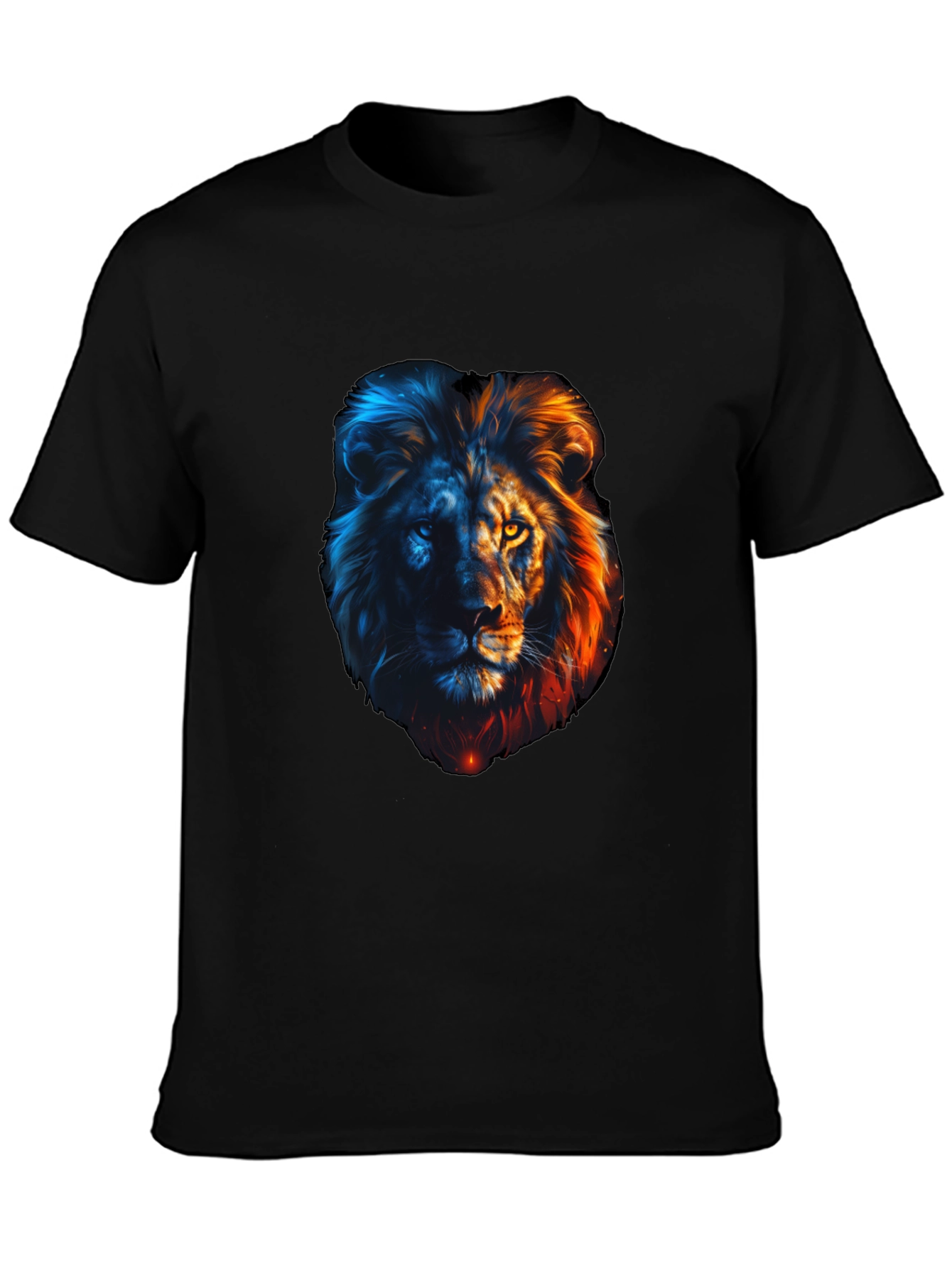 Black Lion Fire and Ice Graphic Tee - Cool Men's T-Shirt view 3