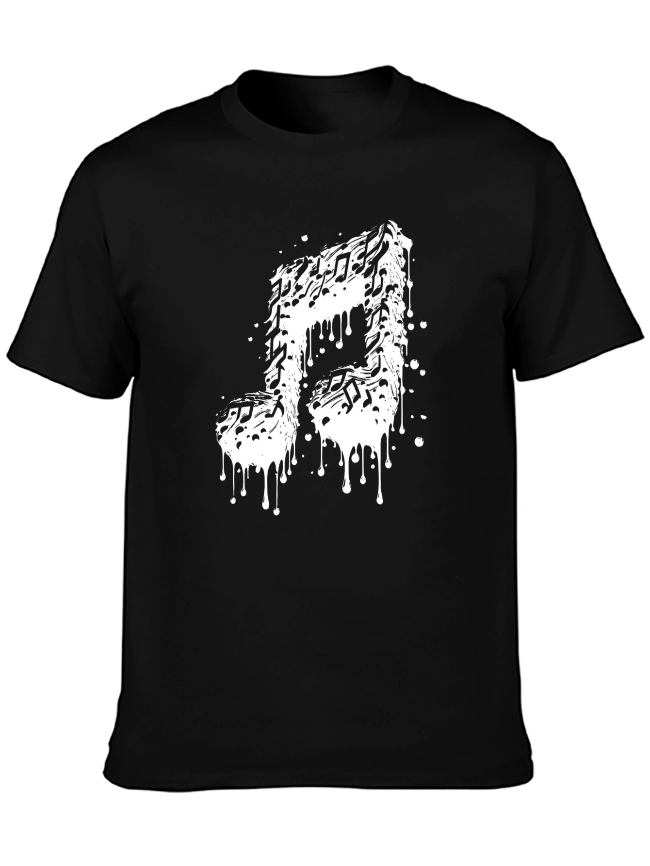 Black Musical Note Graphic Tee - Black Cotton T-Shirt view 3