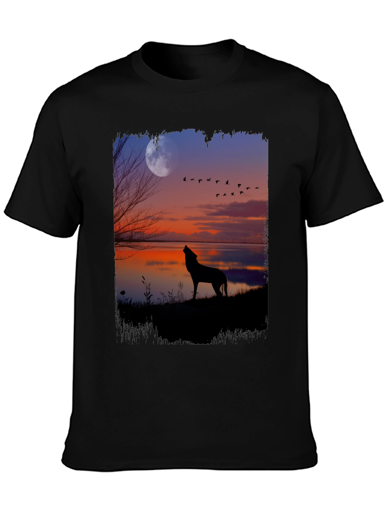 Black Wolf Howling at Moon Graphic Tee - Black view 3