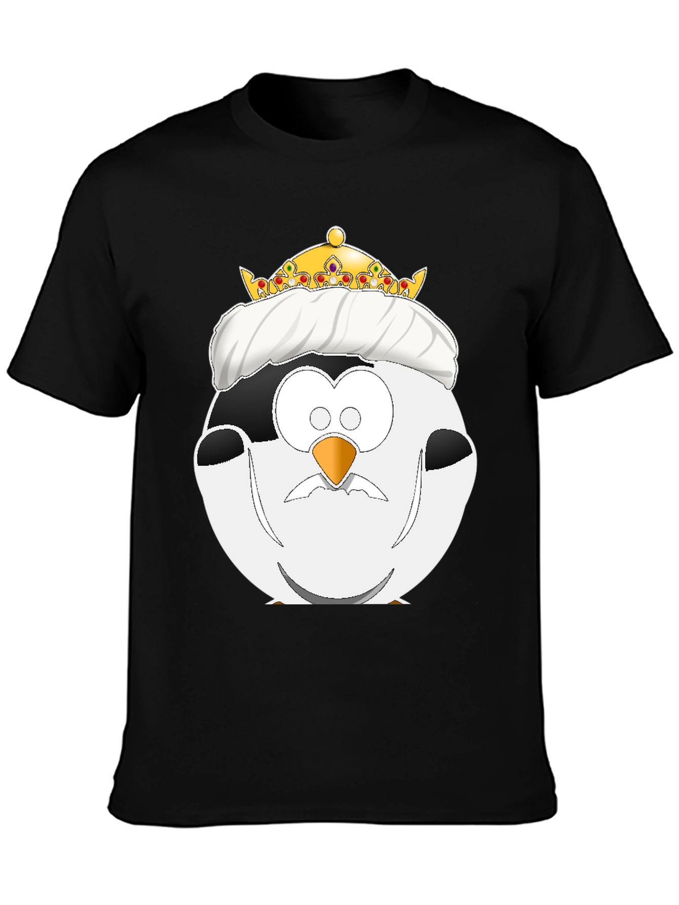 Black King Penguin Cartoon Graphic Tee view 3