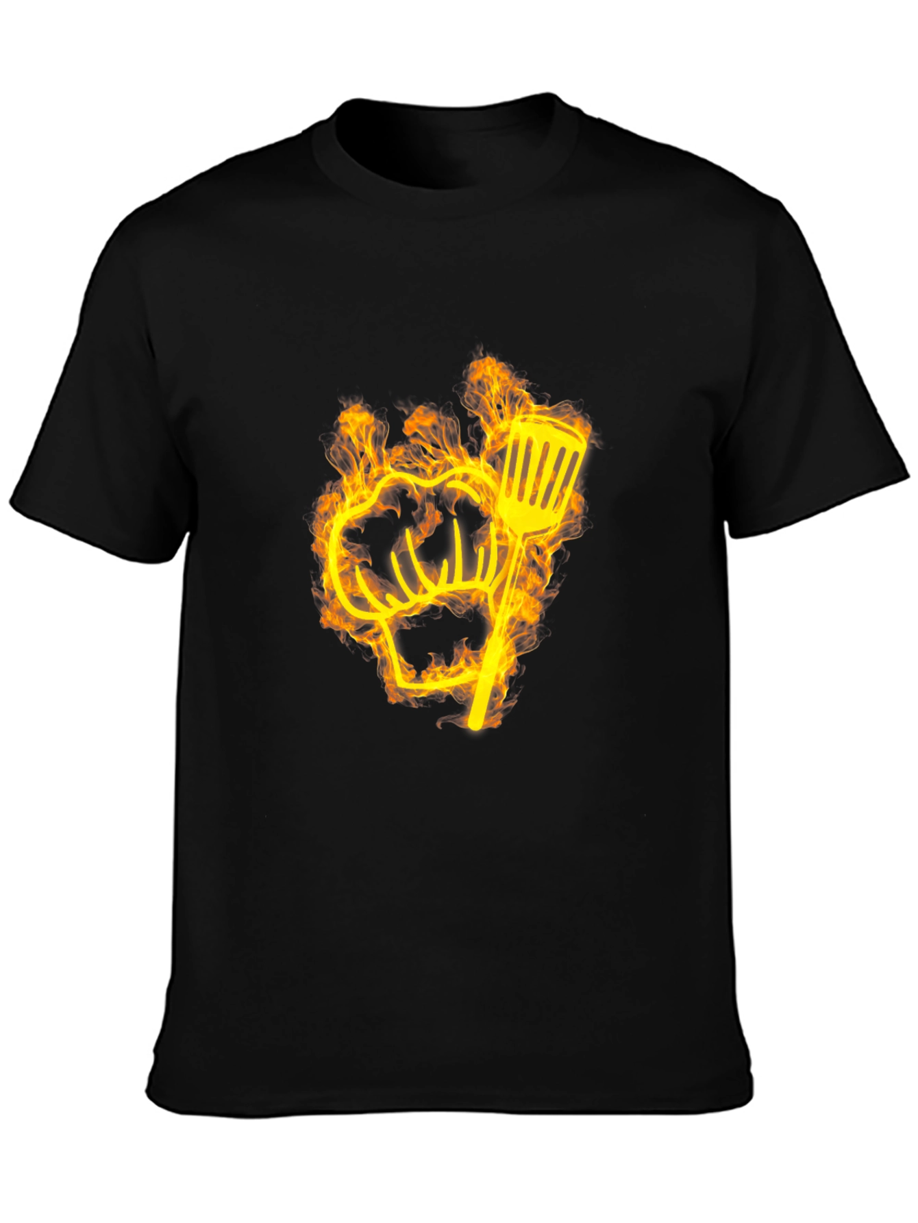 Black Flaming Chef Hat & Spatula Graphic Tee view 3