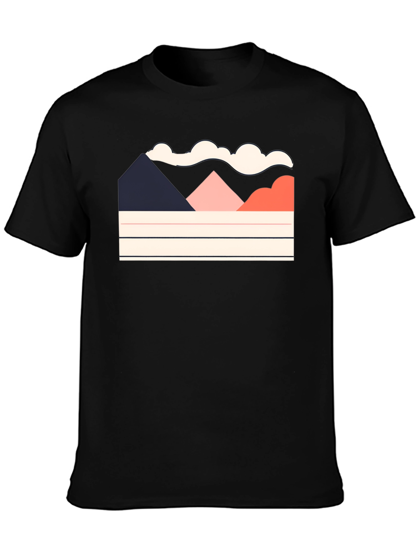 Black Geometric Mountain Scene Black Tee view 3