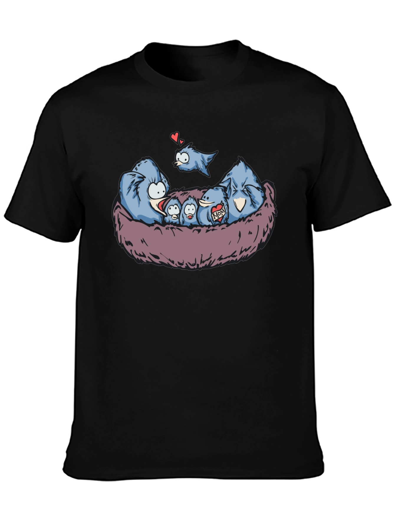 Black Cute Birds Family Nest T-Shirt view 3