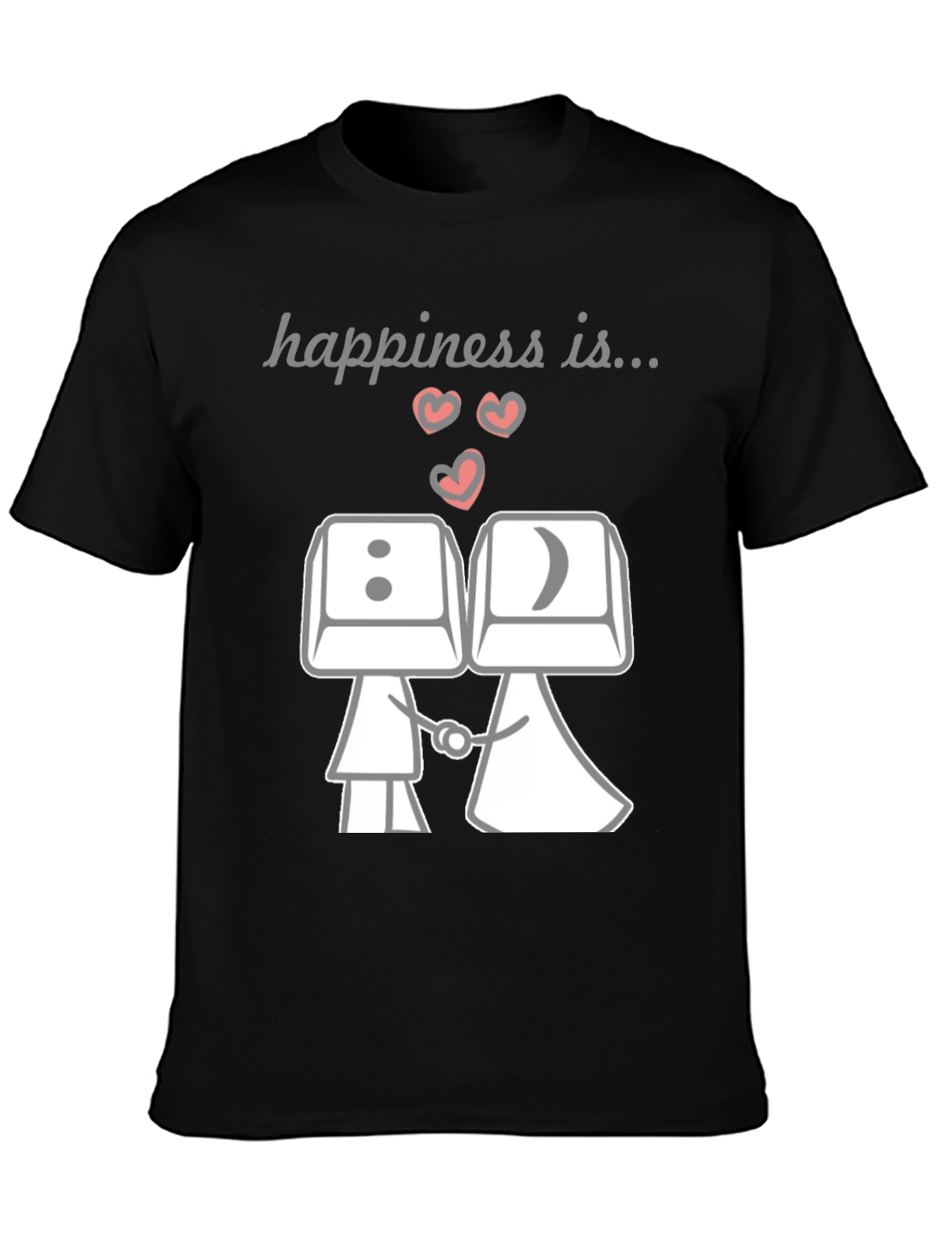 Black Happiness Is...Keyboard Key Couple T-Shirt view 3