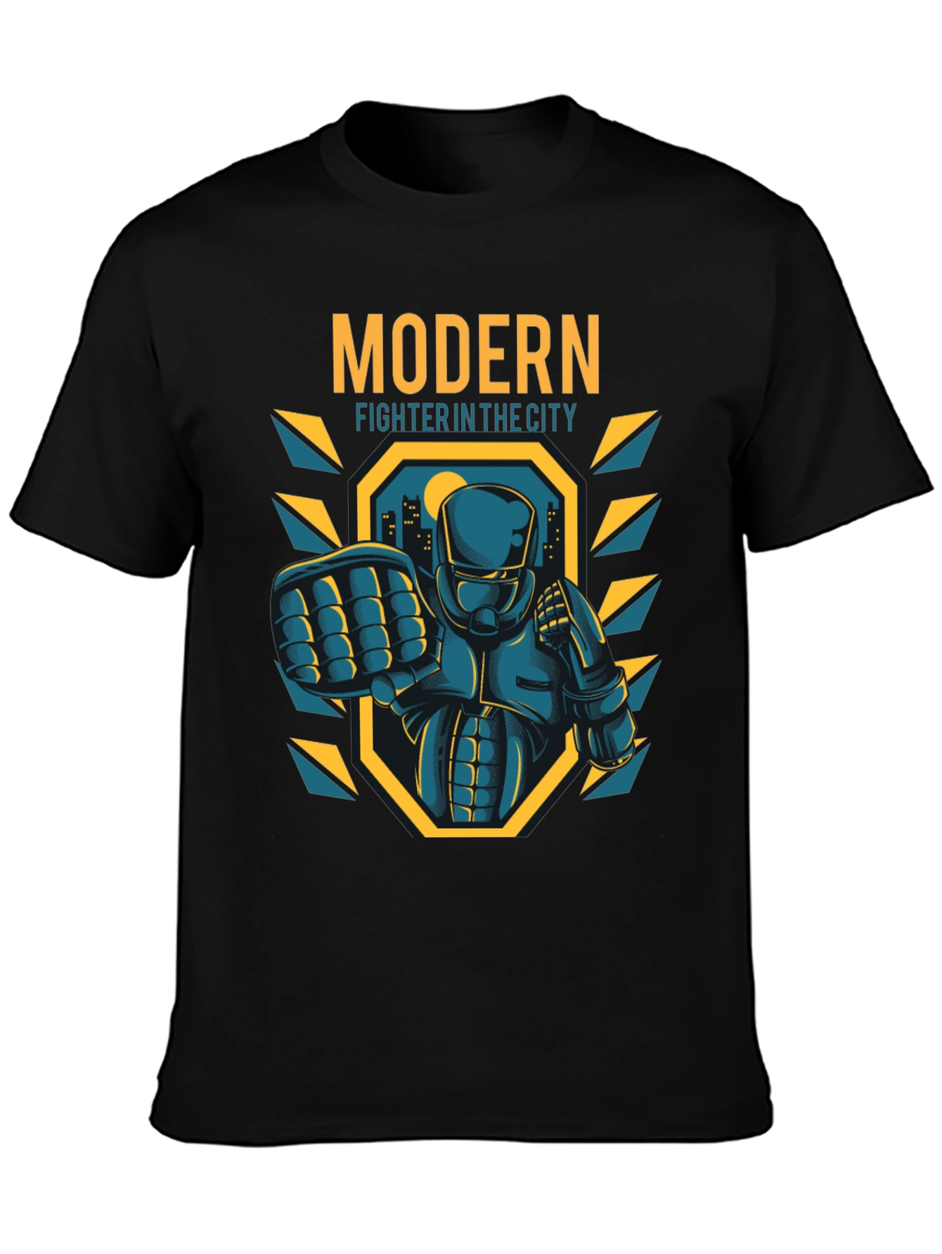 Black Modern Fighter City T-Shirt - Cool Graphic Tee view 3