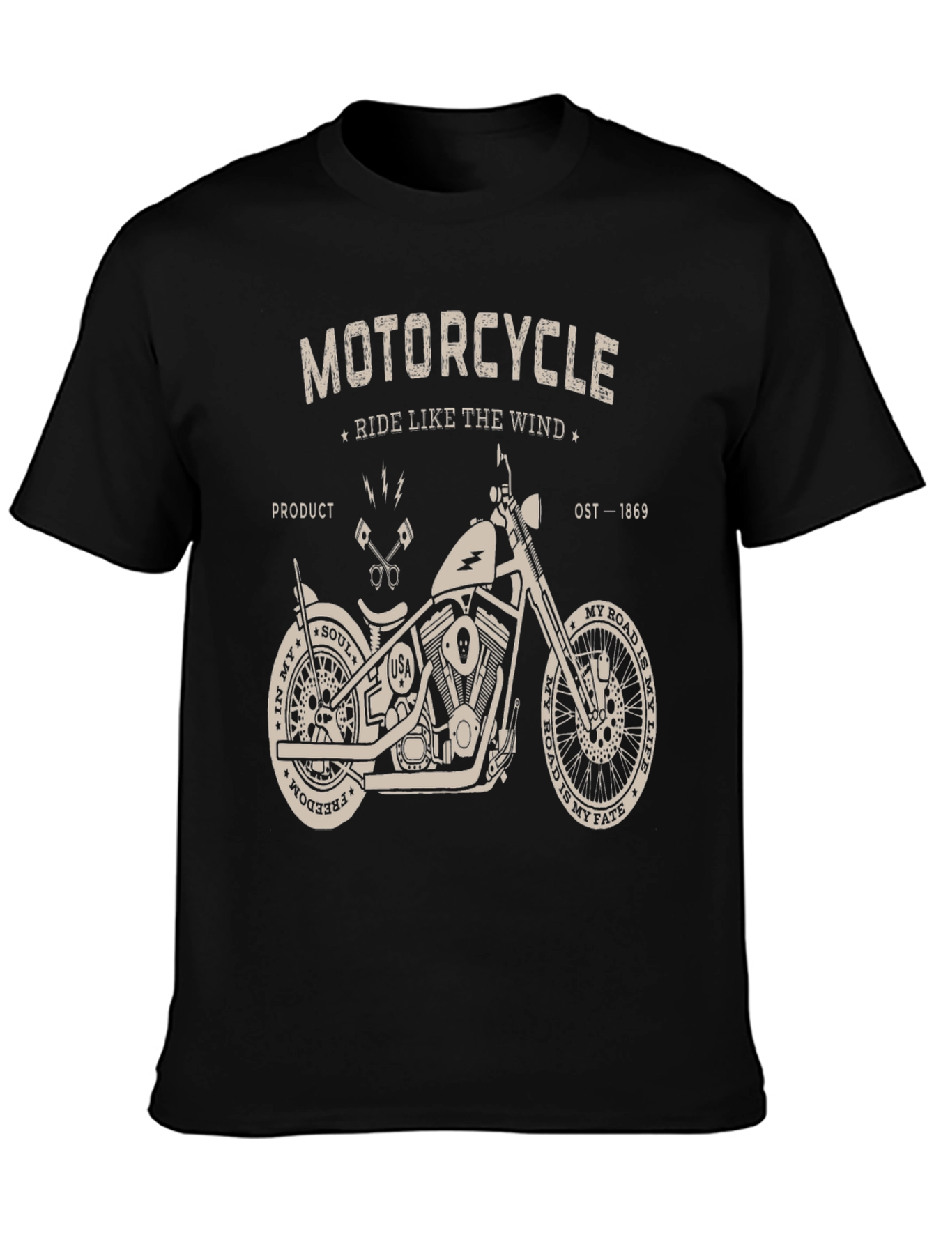 Black Motorcycle Ride Like The Wind Graphic T-Shirt view 3