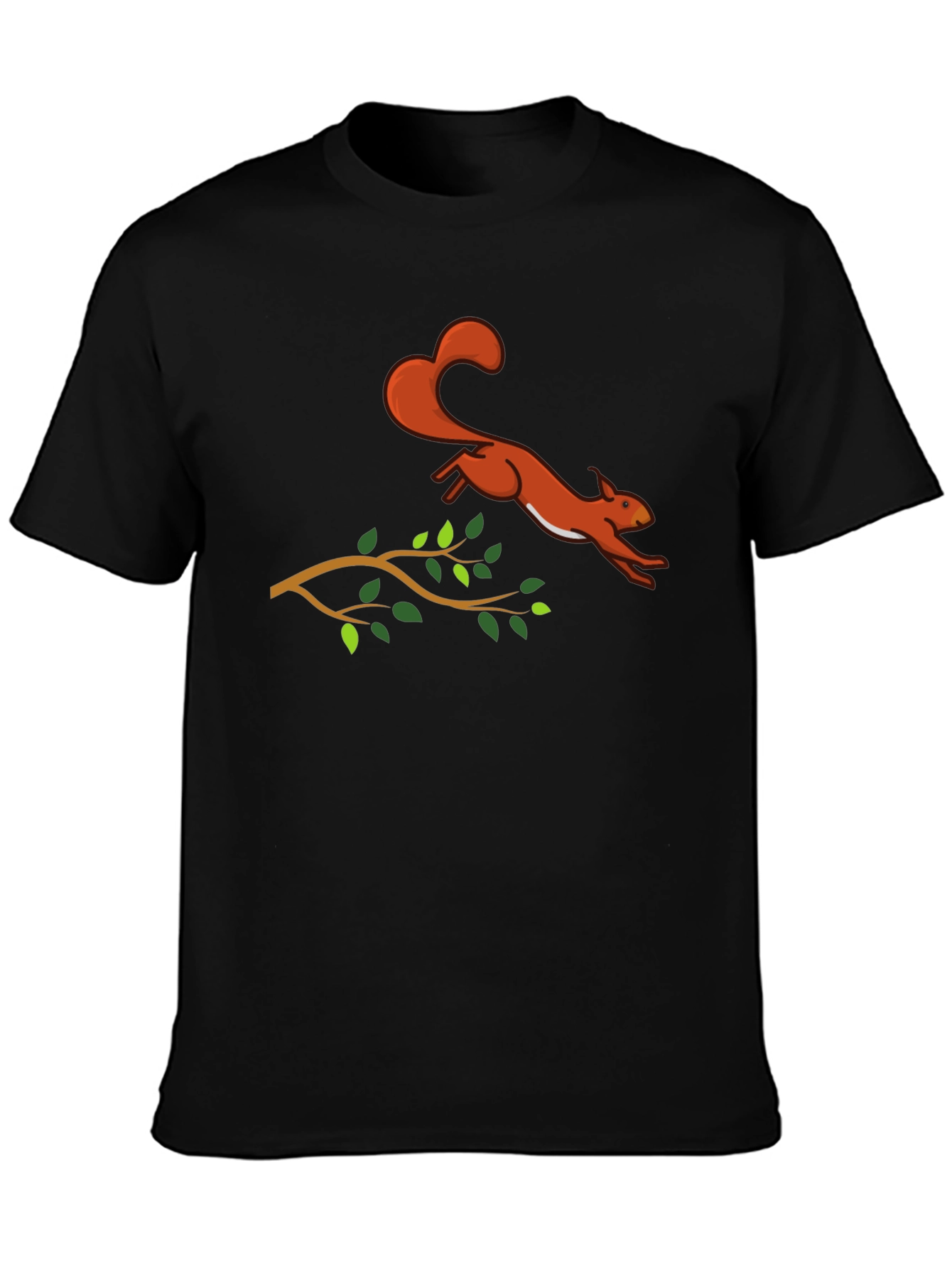 Black Squirrel Leaping T-Shirt - Black Cotton Graphic Tee view 3