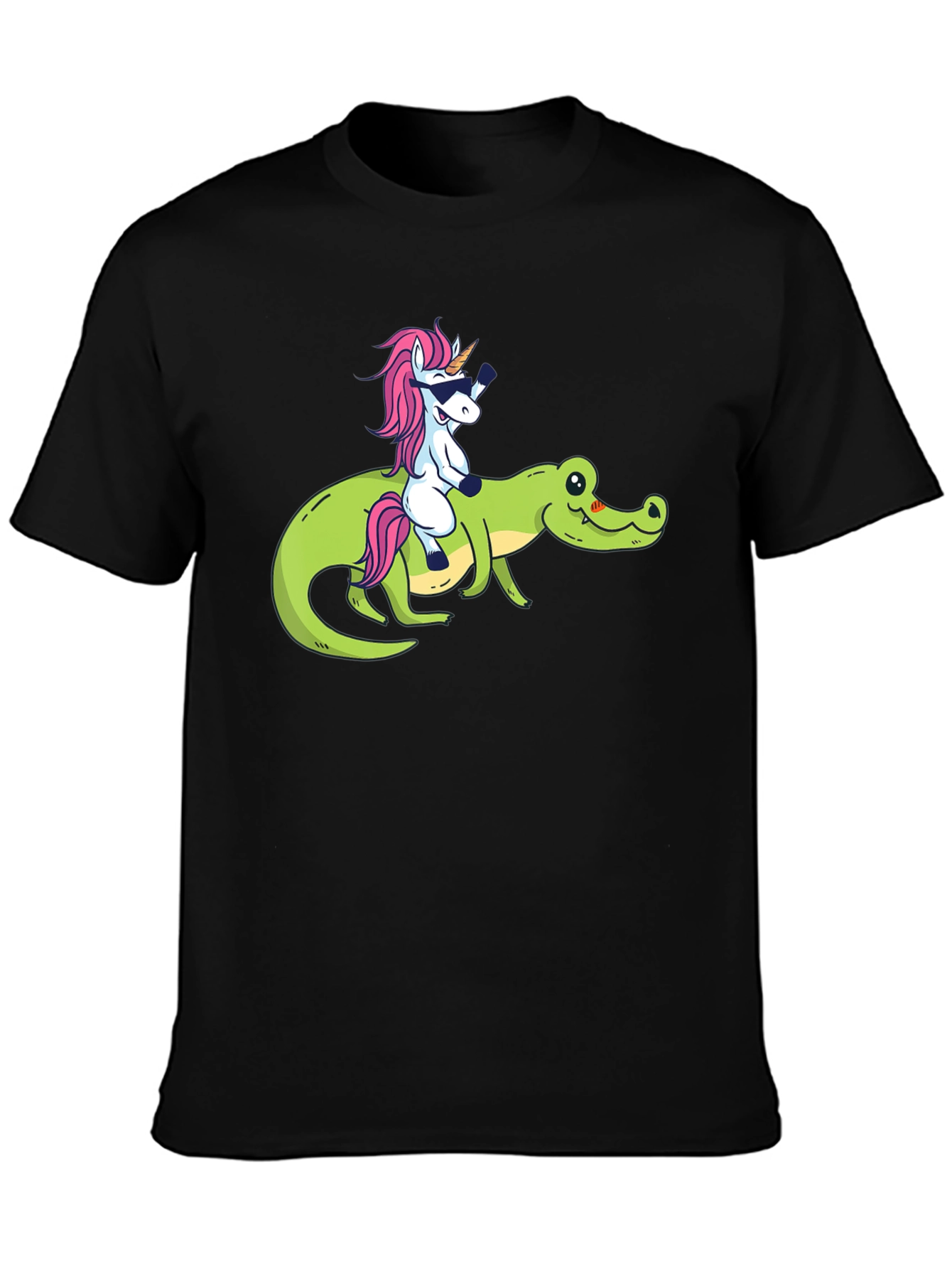 Black Unicorn Riding Alligator Graphic T-Shirt view 3