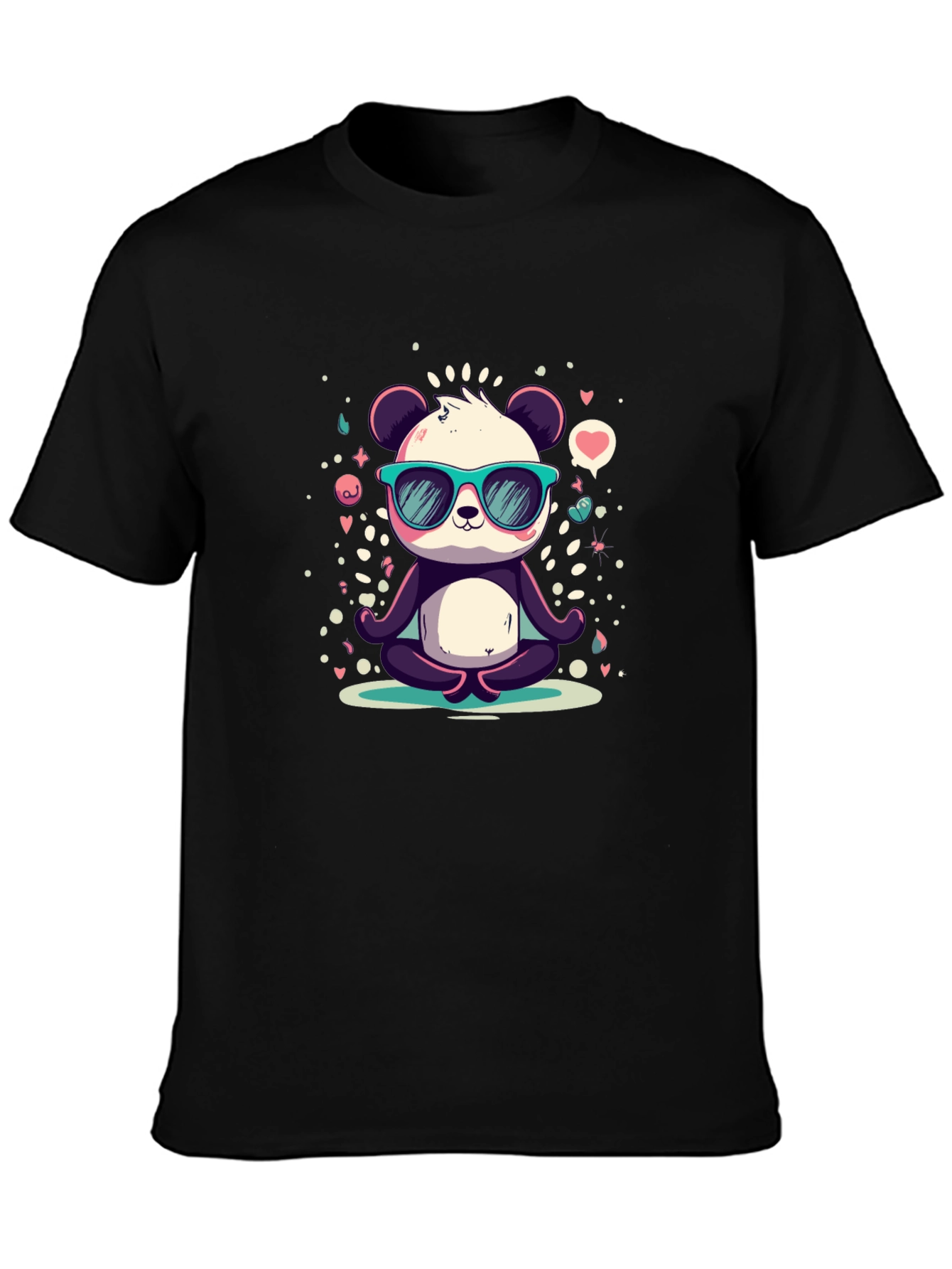 Black Cool Panda Meditating T-Shirt view 3