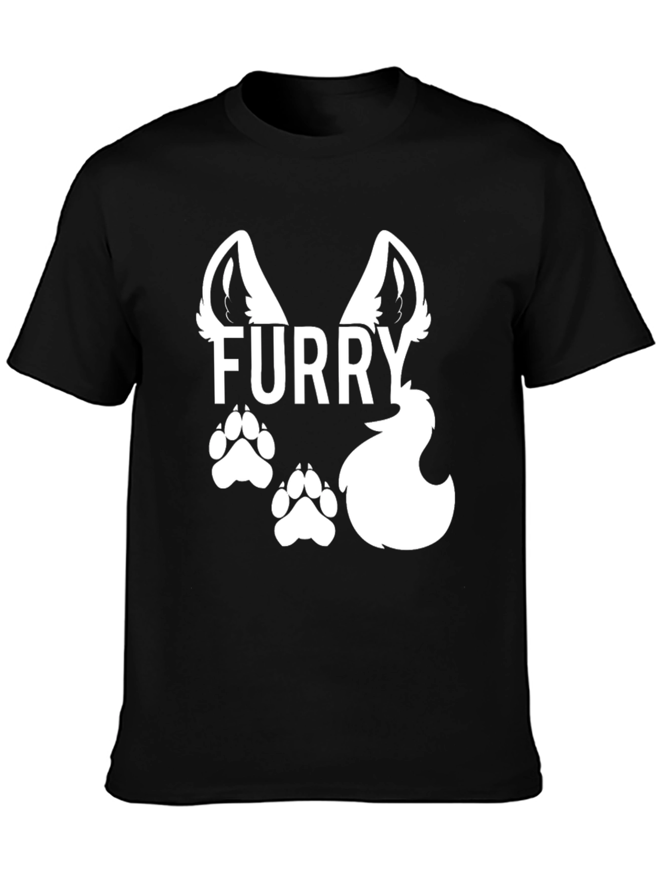 Black Furry Graphic Tee - Black Crew Neck T-Shirt view 3