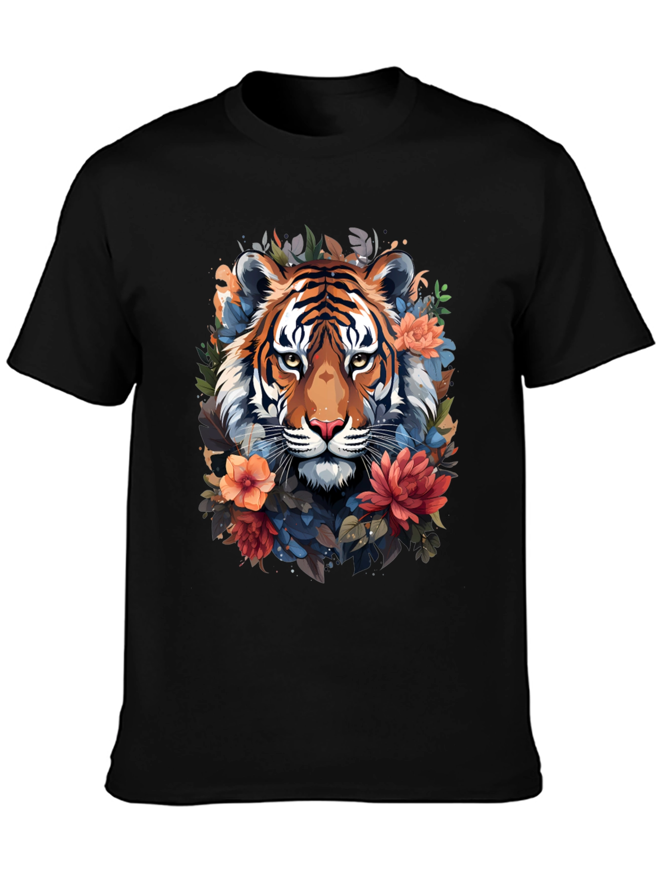 Black Floral Tiger Graphic Tee - Stylish Men's Black T-Shirt view 3