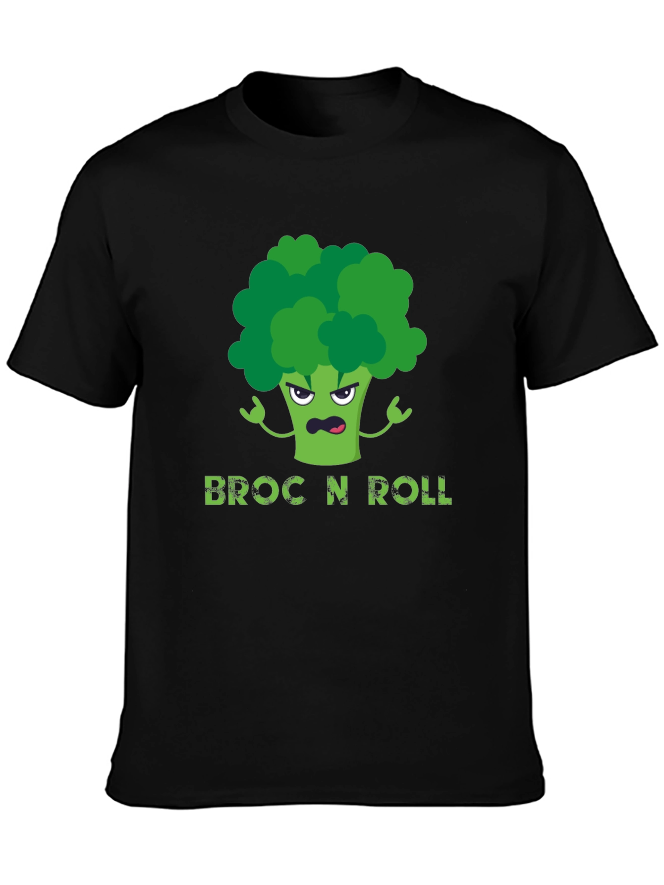 Black Broc N Roll T-Shirt - Funny Broccoli Graphic Tee view 3