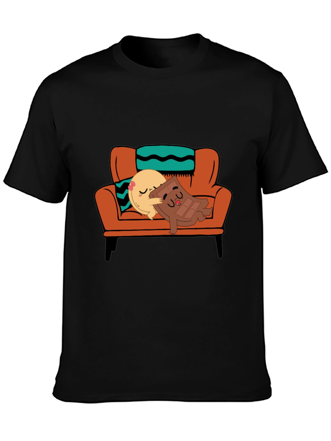 Black Cute Cartoon Foodie Relaxation T-Shirt view 3