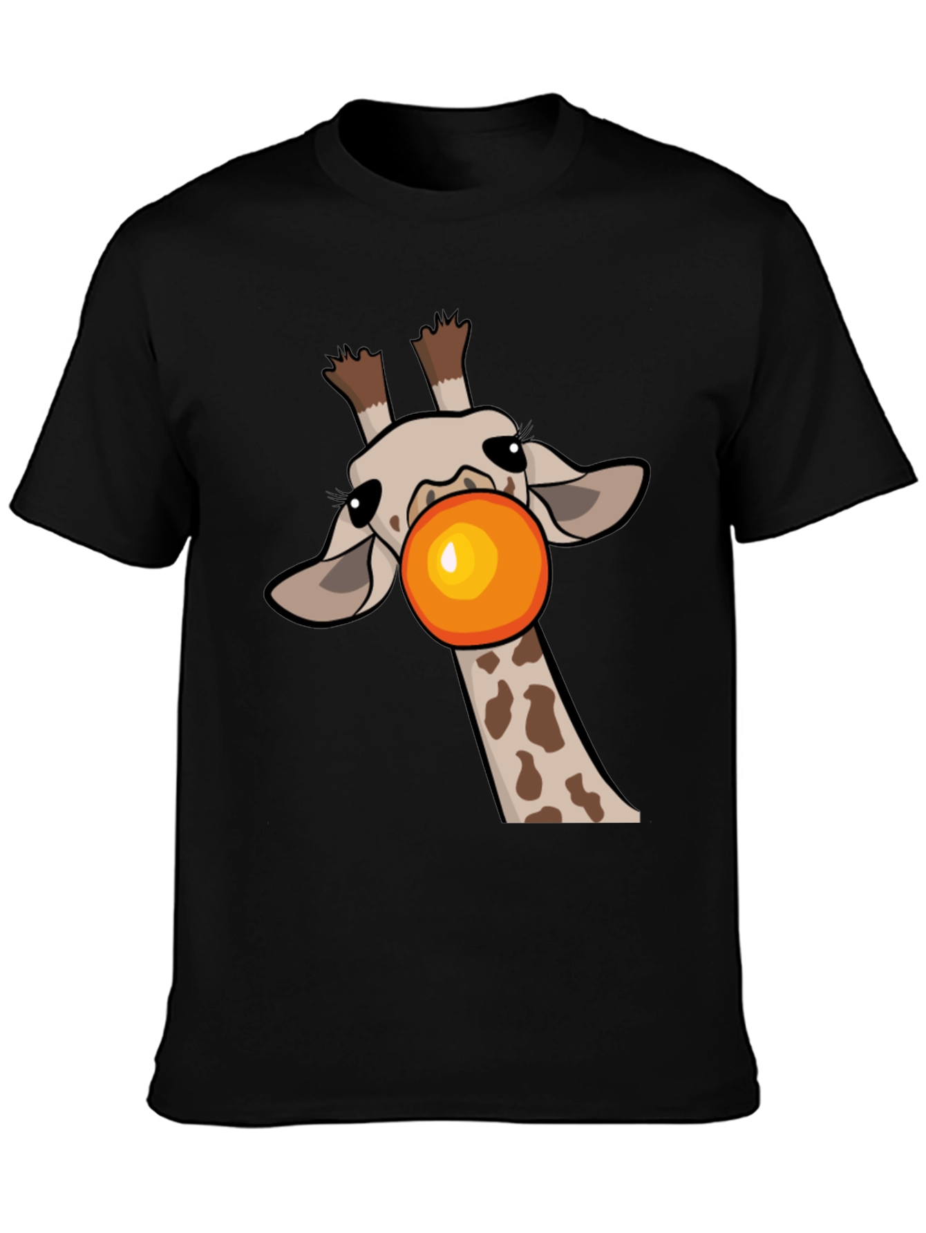 Black Giraffe Bubble Gum Pop Men's Black Graphic Tee view 3