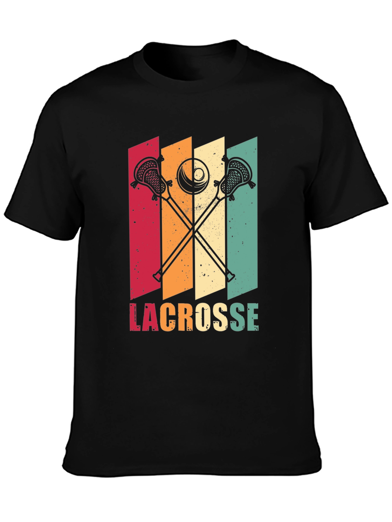 Black Retro Lacrosse T-Shirt - Vintage Style Design view 3