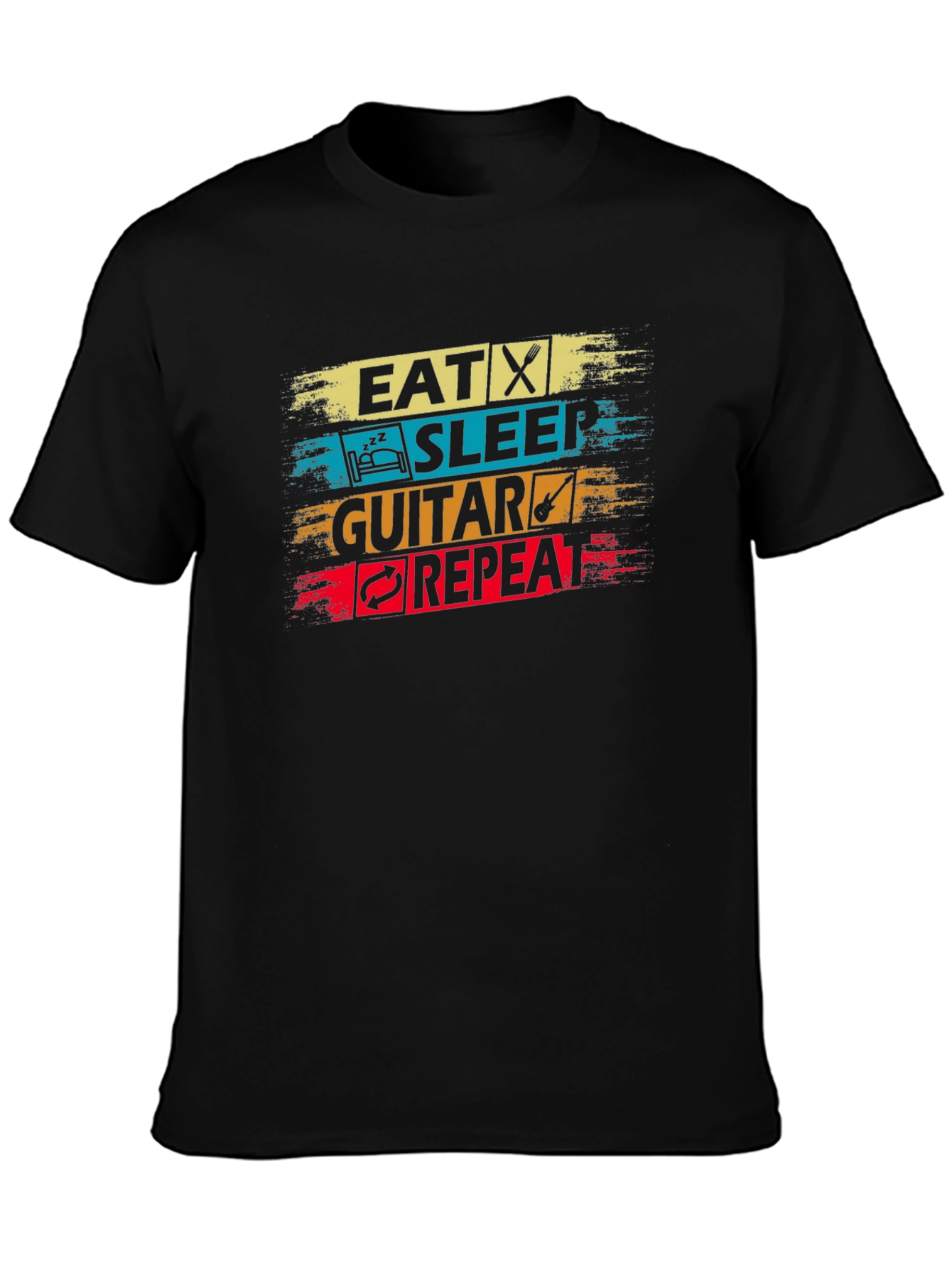 Black Eat Sleep Guitar Repeat Black T-Shirt view 3