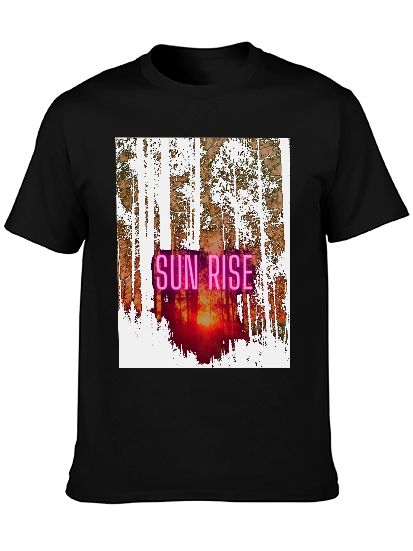 Black Sunrise Forest Graphic Tee - Nature Inspired Black T-Shirt view 3