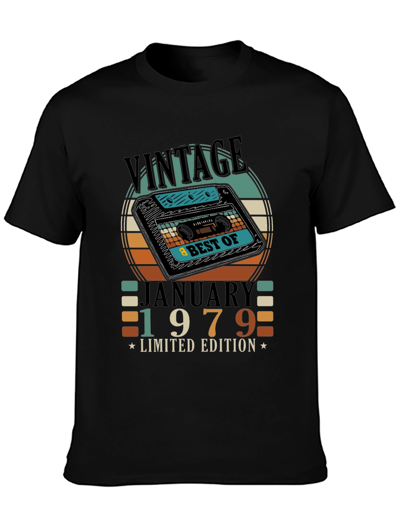 Black Vintage January 1979 Limited Edition Cassette T-Shirt view 3