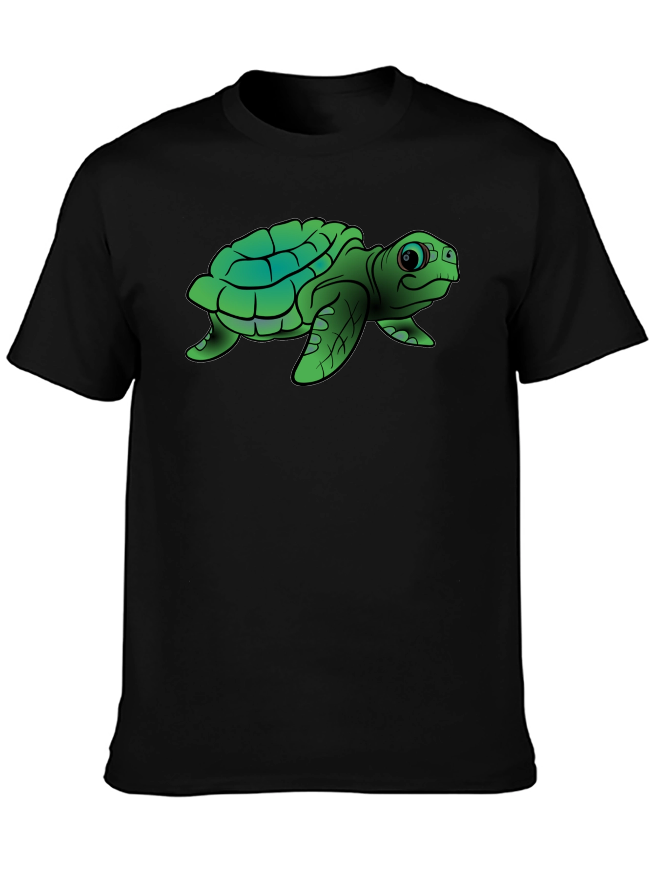 Black Cute Turtle Graphic Tee - Black Cotton T-Shirt view 3