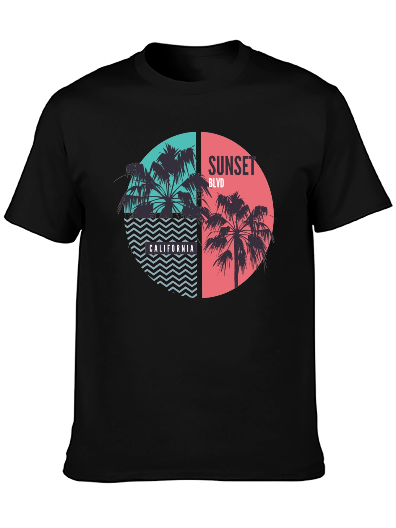 Black Sunset Blvd California Palm Tree Graphic Tee view 3