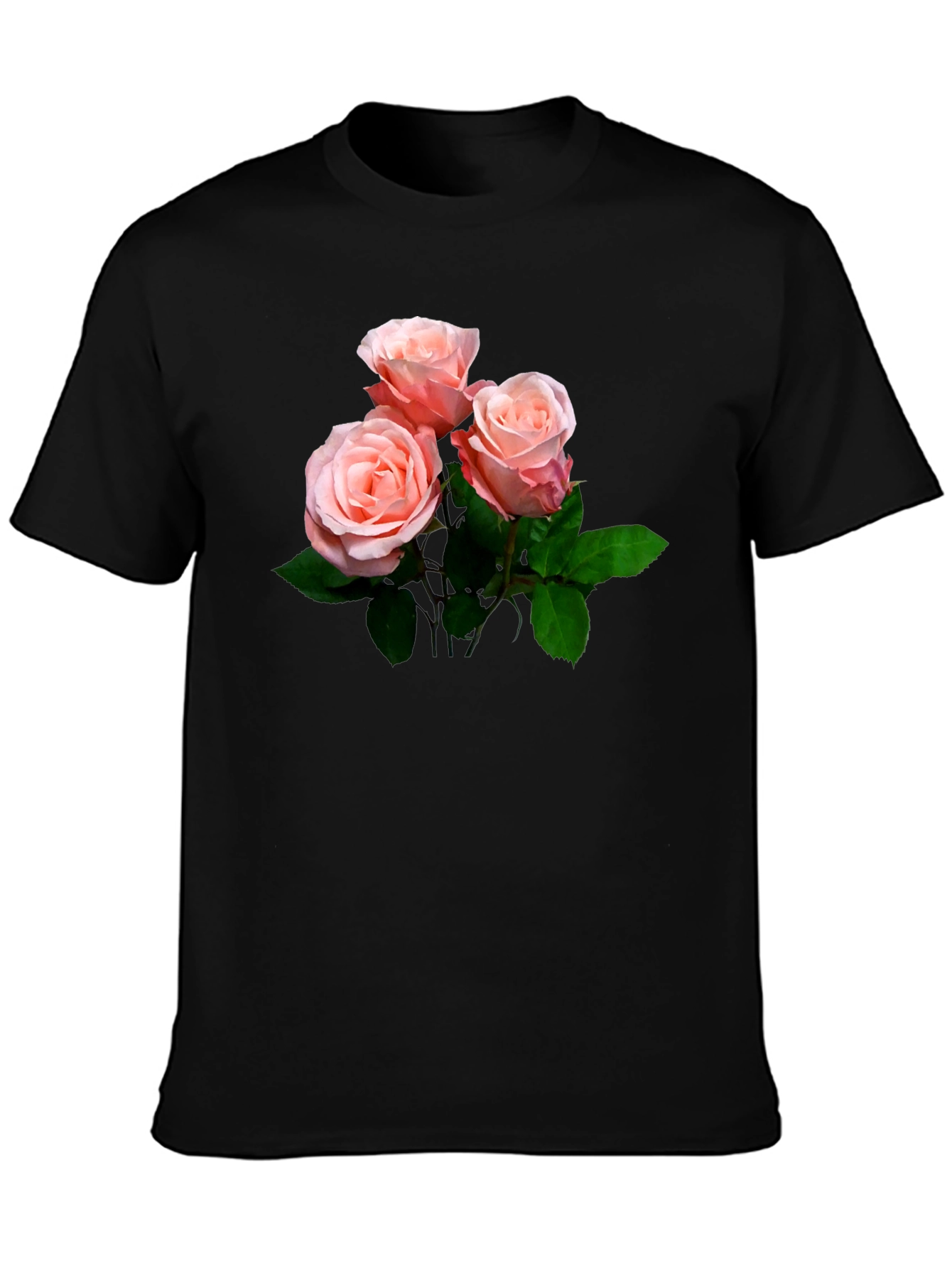 Black Floral Roses Black T-Shirt view 3