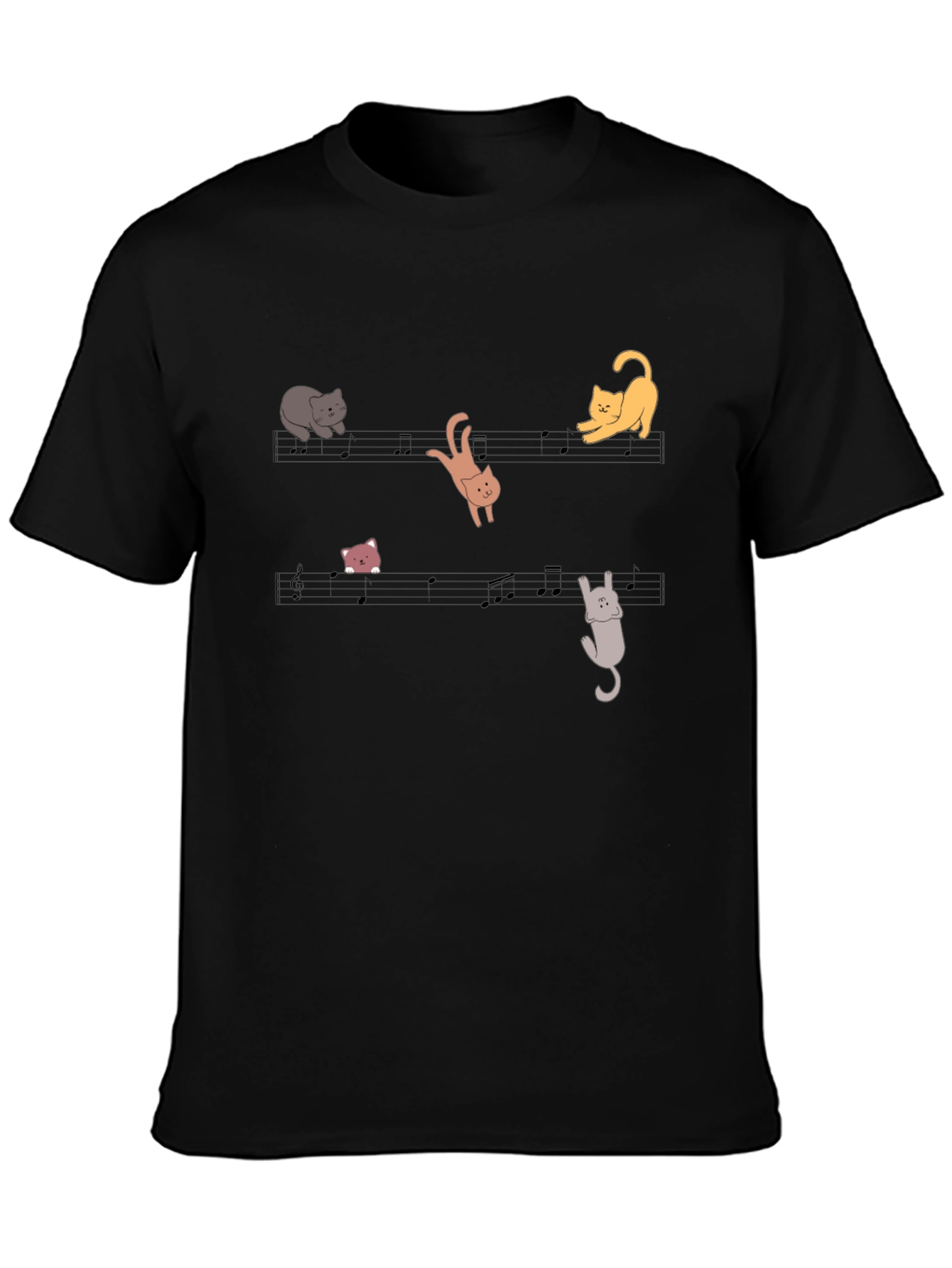 Black Musical Cats T-Shirt - Black Cotton Tee view 3