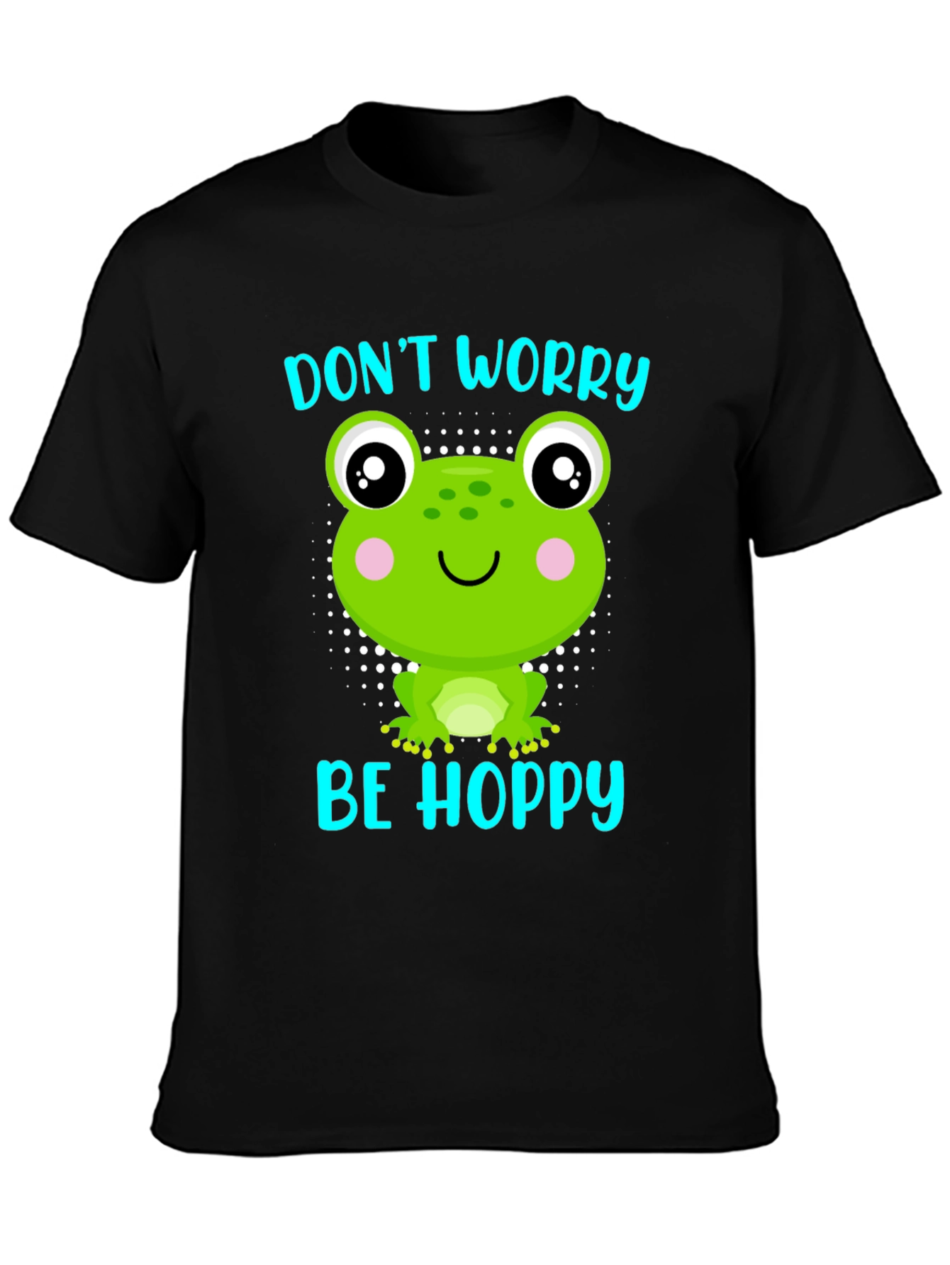 Black Don't Worry Be Hoppy Frog Graphic T-Shirt view 3