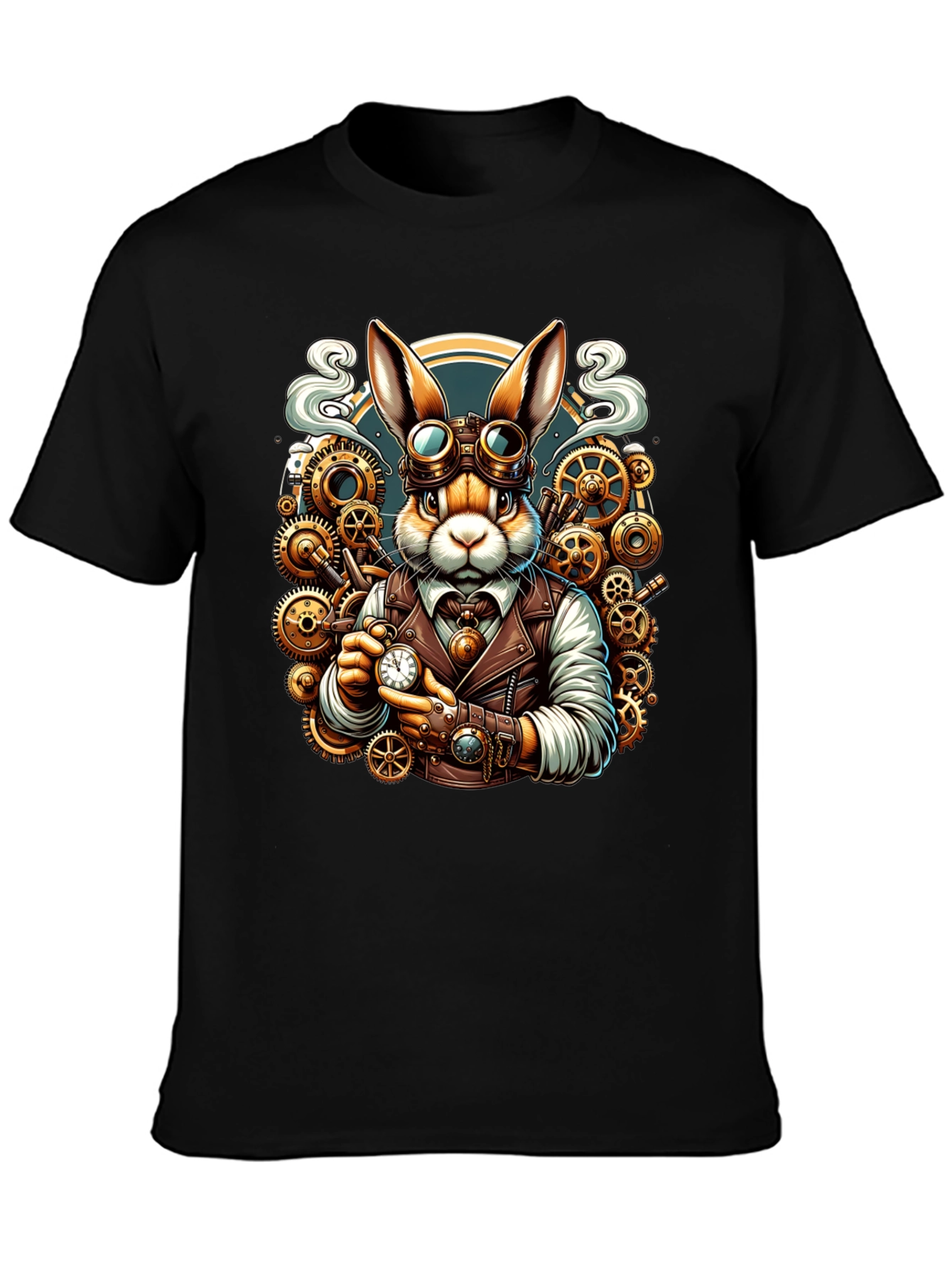 Black Steampunk Rabbit T-Shirt - Unique Design view 3