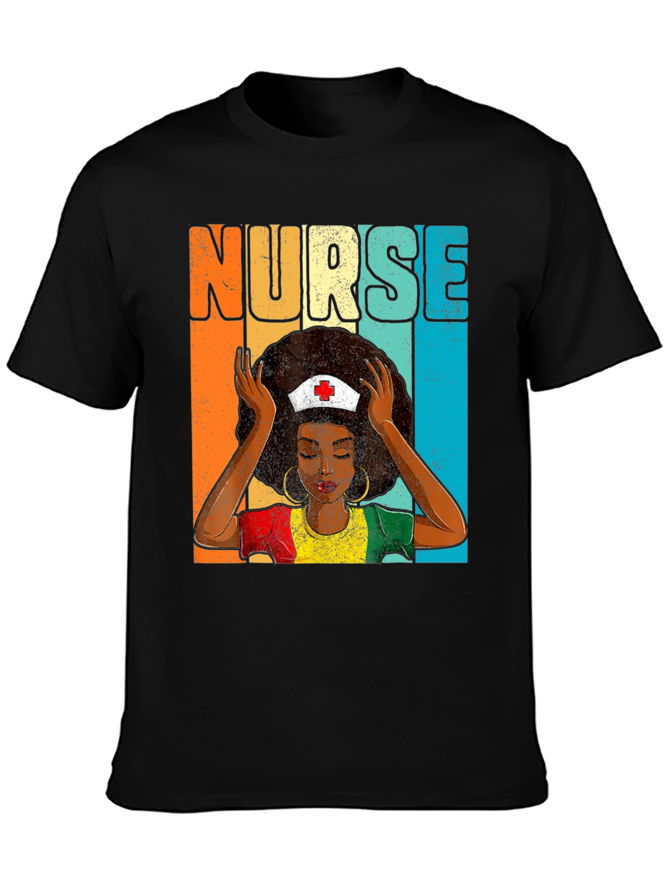 Black Retro Nurse Graphic Tee - Black Cotton T-Shirt view 3