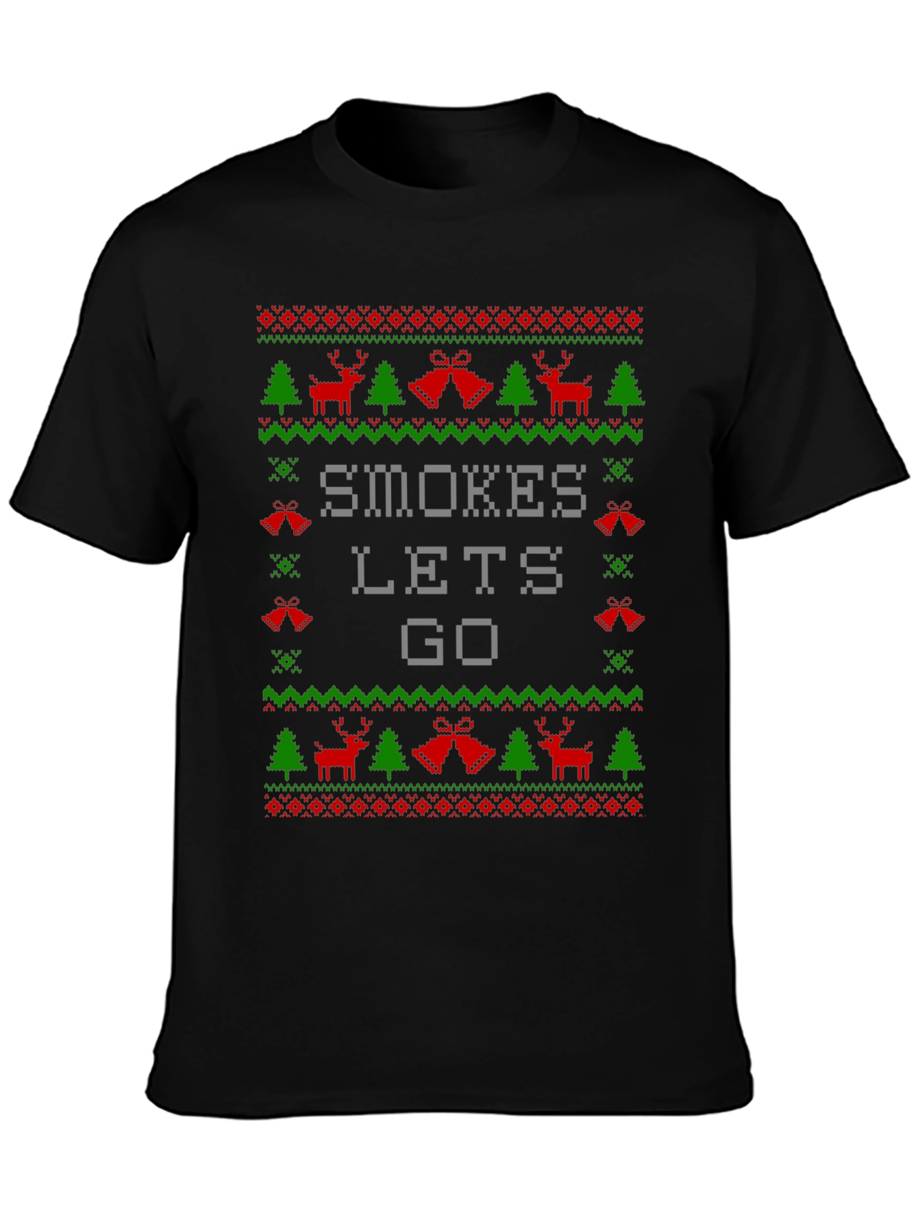 Black Smokes Let's Go Ugly Christmas Sweater T-Shirt view 3