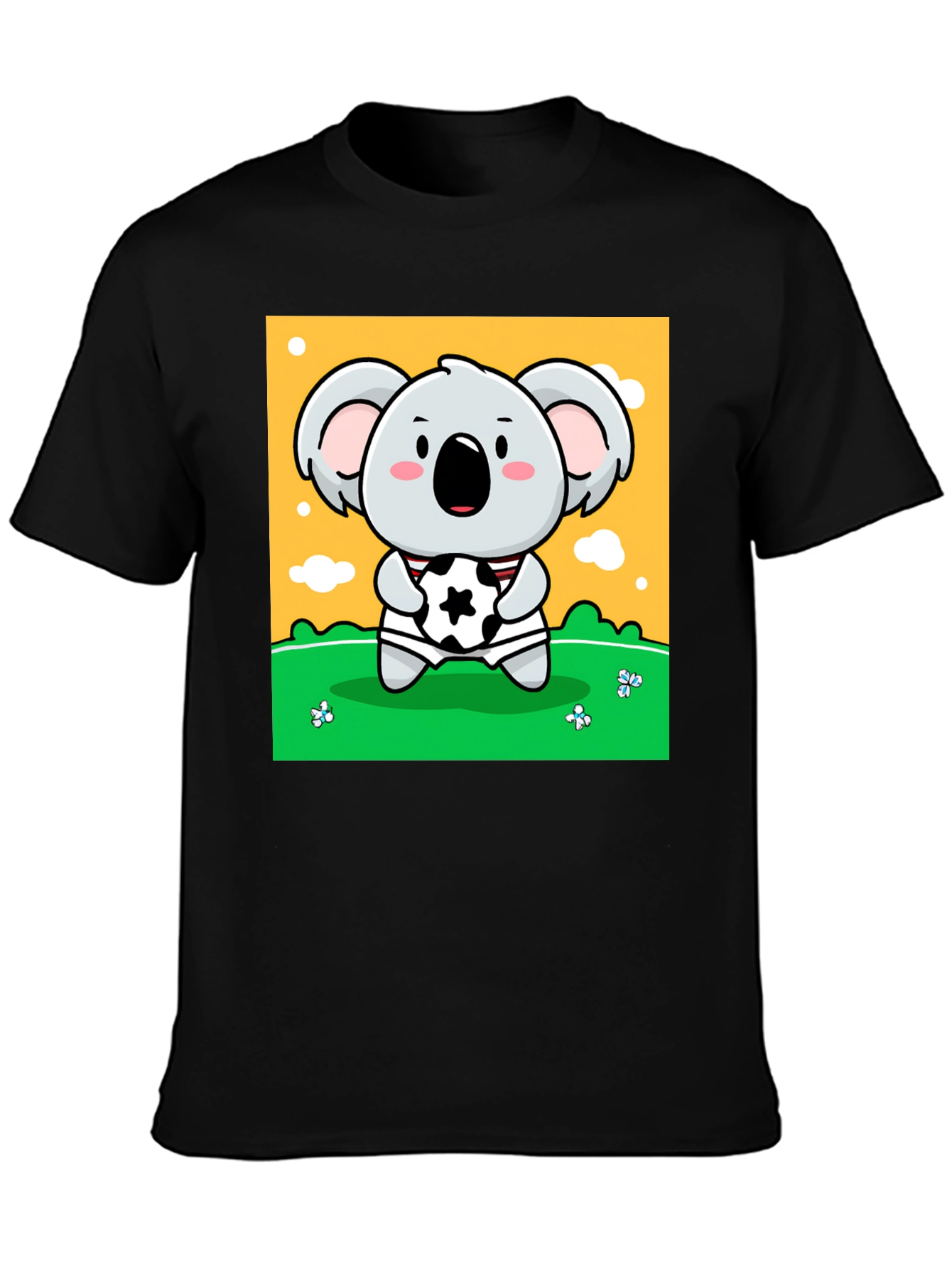 Black Cute Koala Soccer Fan Graphic Tee view 3