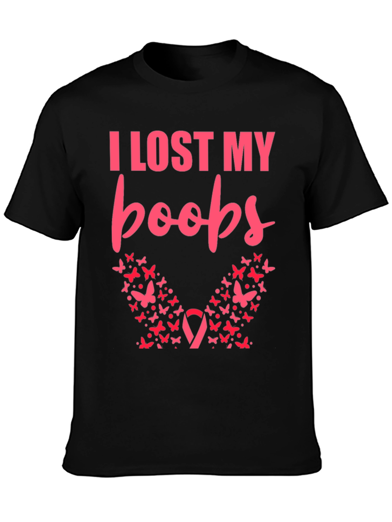 Black I Lost My Boobs Butterfly T-Shirt view 3