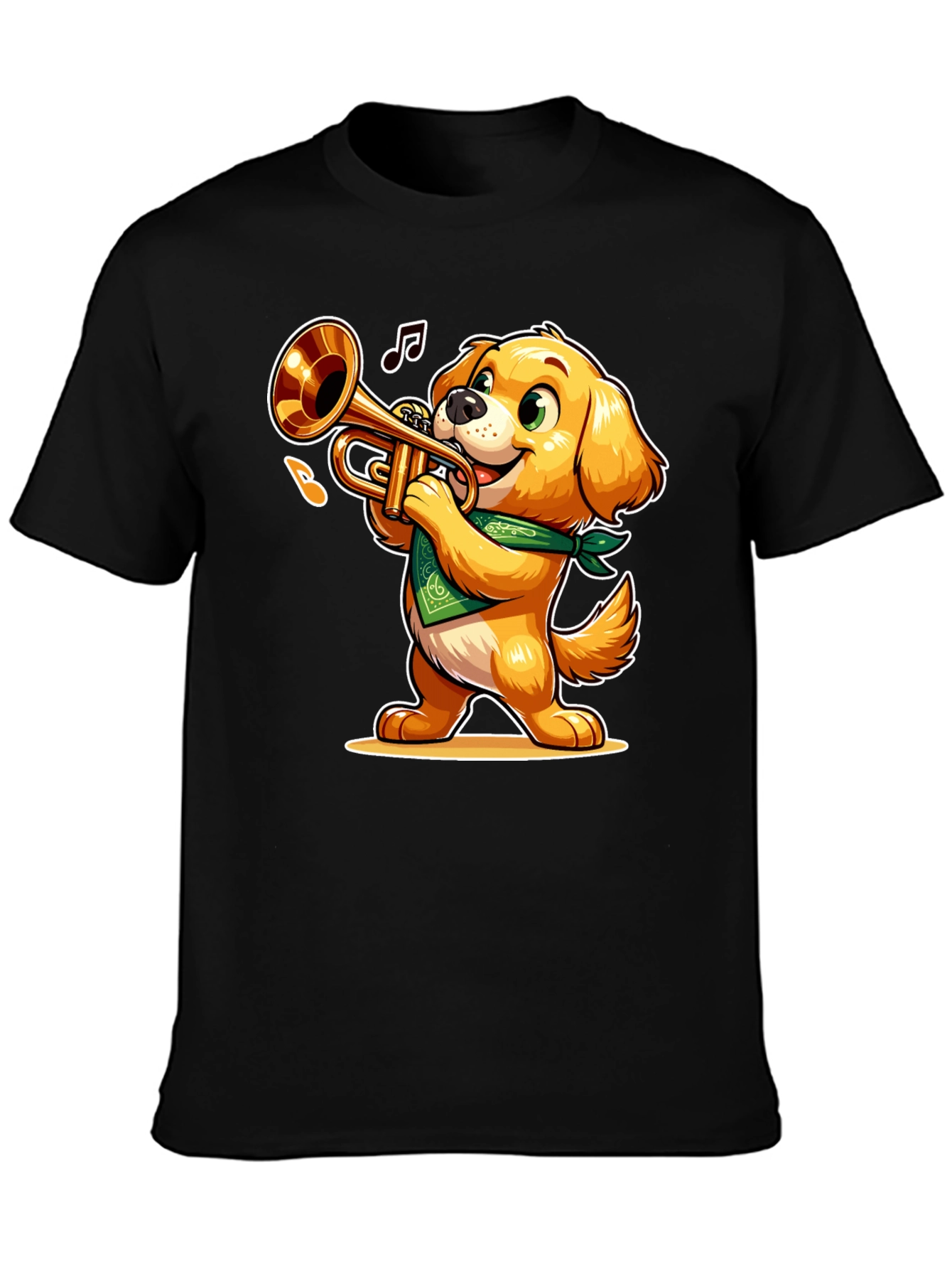 Black Dog Playing Trumpet T-Shirt - Fun Cartoon Design view 3