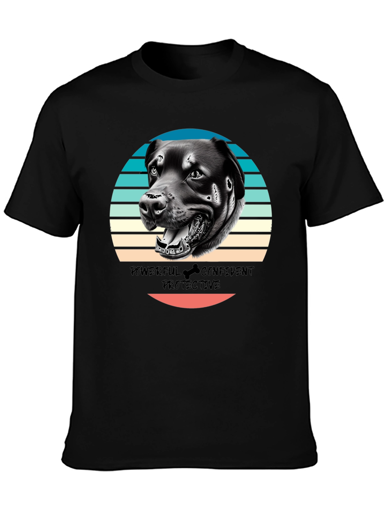 Black Dog Graphic Tee - Powerful Confident Protective Rottweiler T-Shirt view 3