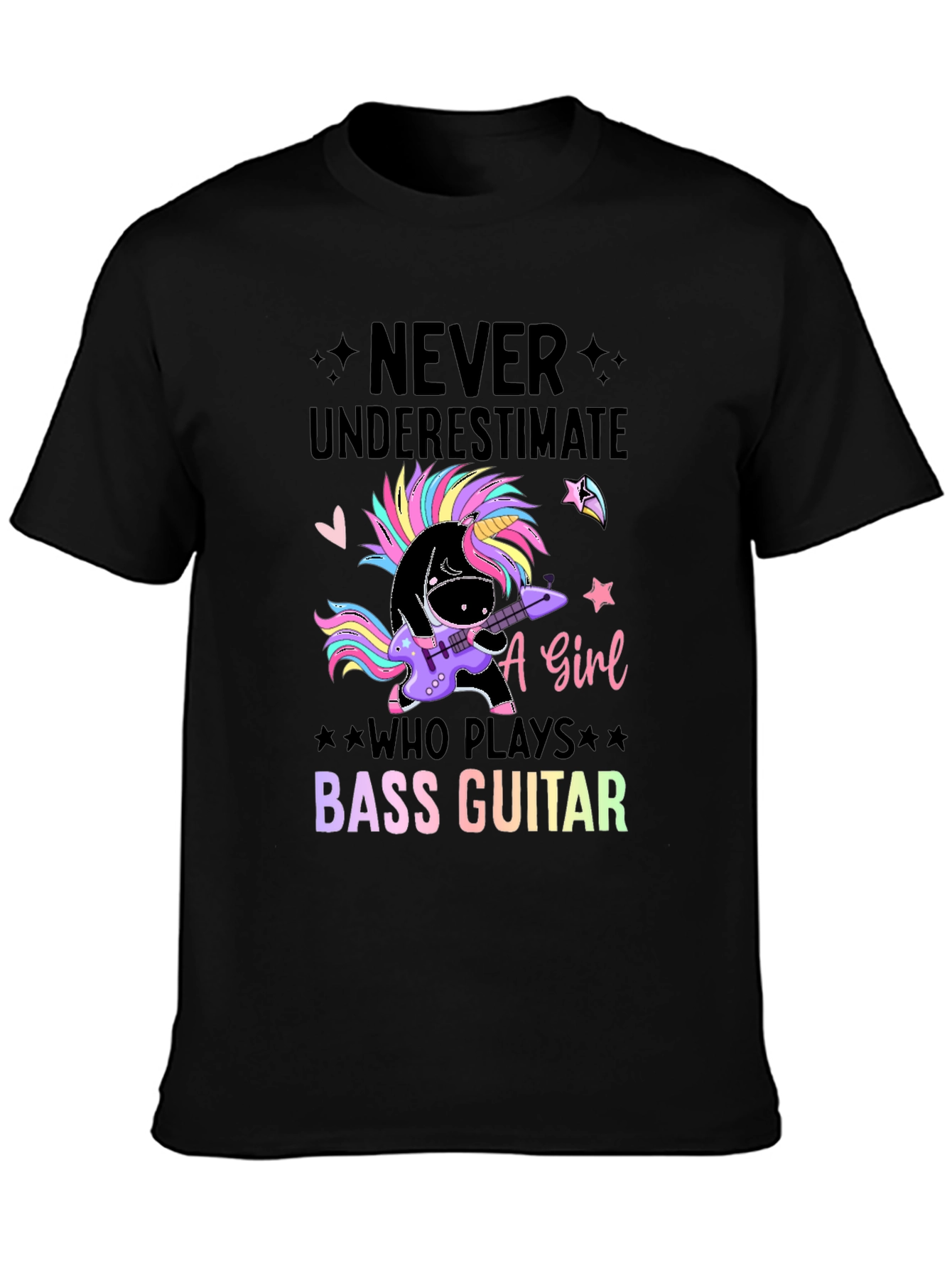 Black Unicorn Bass Guitar T-Shirt - Never Underestimate A Girl view 3